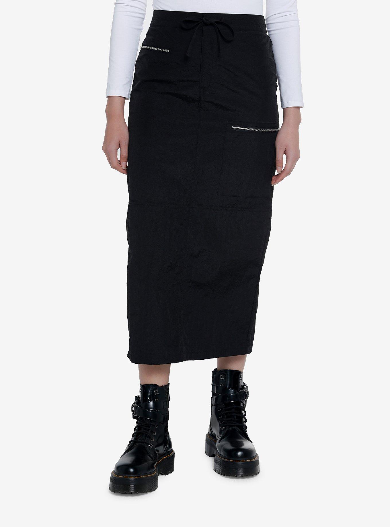 Black Cargo Maxi Skirt, BLACK, hi-res