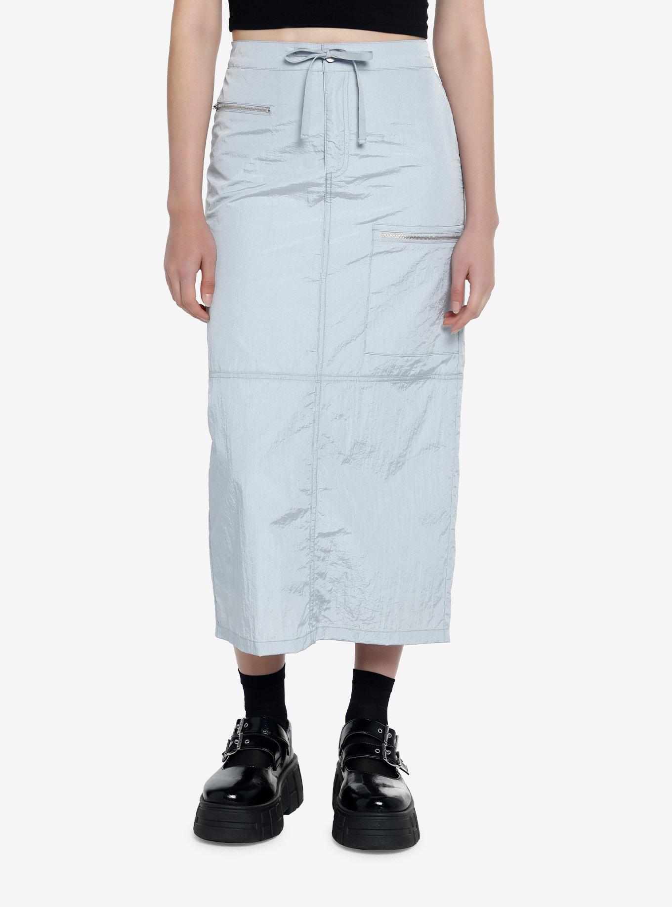 Silver Cargo Maxi Skirt, SILVER, hi-res