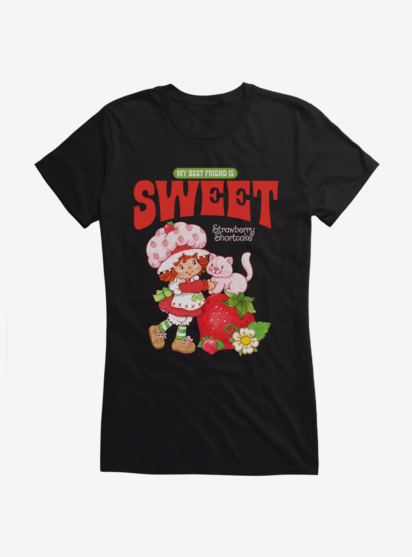 Strawberry Shortcake & Custard Vintage My Best Friend Is Sweet Girls T-Shirt, BLACK, hi-res
