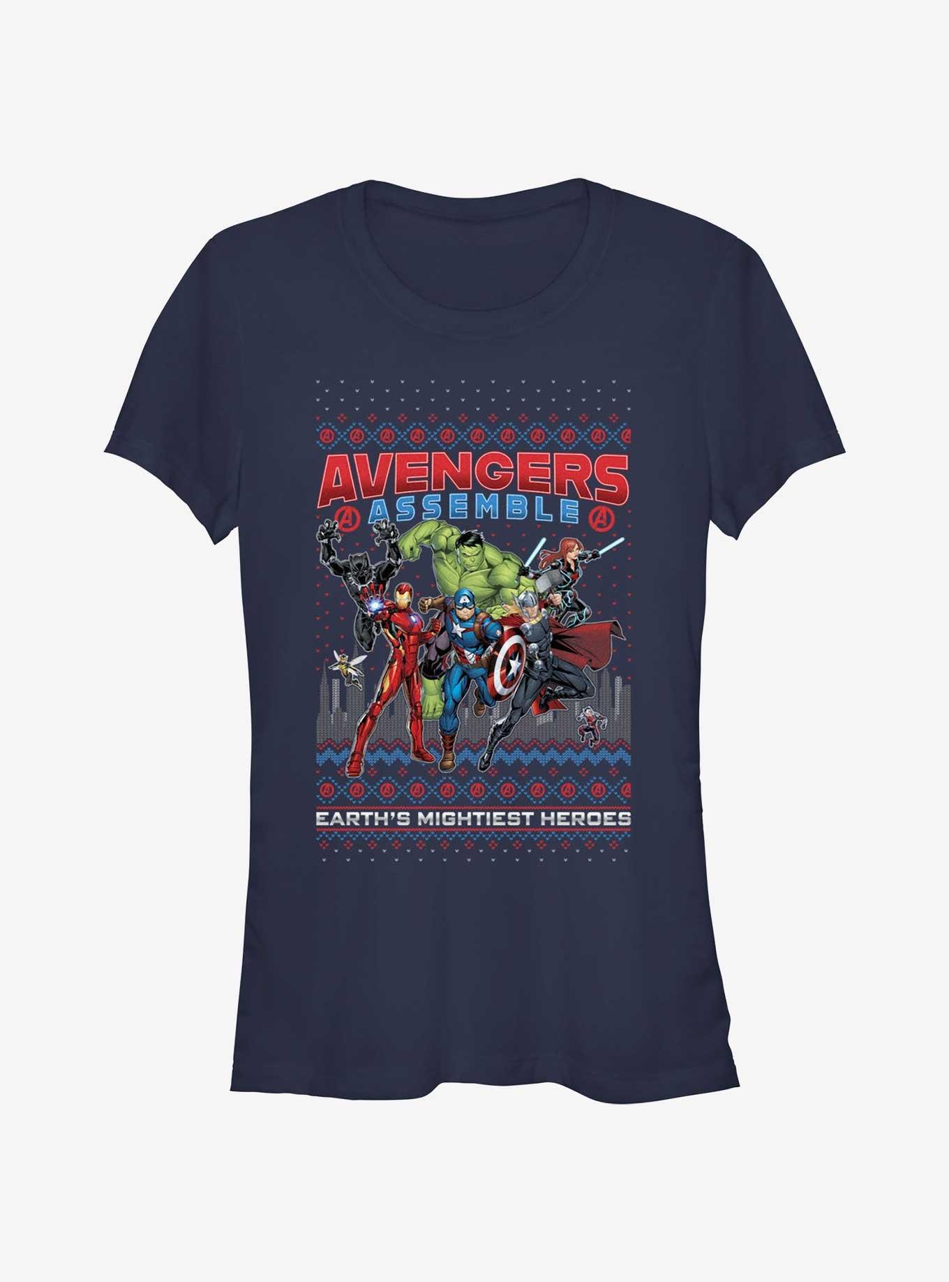 Marvel Avengers Assemble Ugly Christmas Girls T-Shirt, NAVY, hi-res