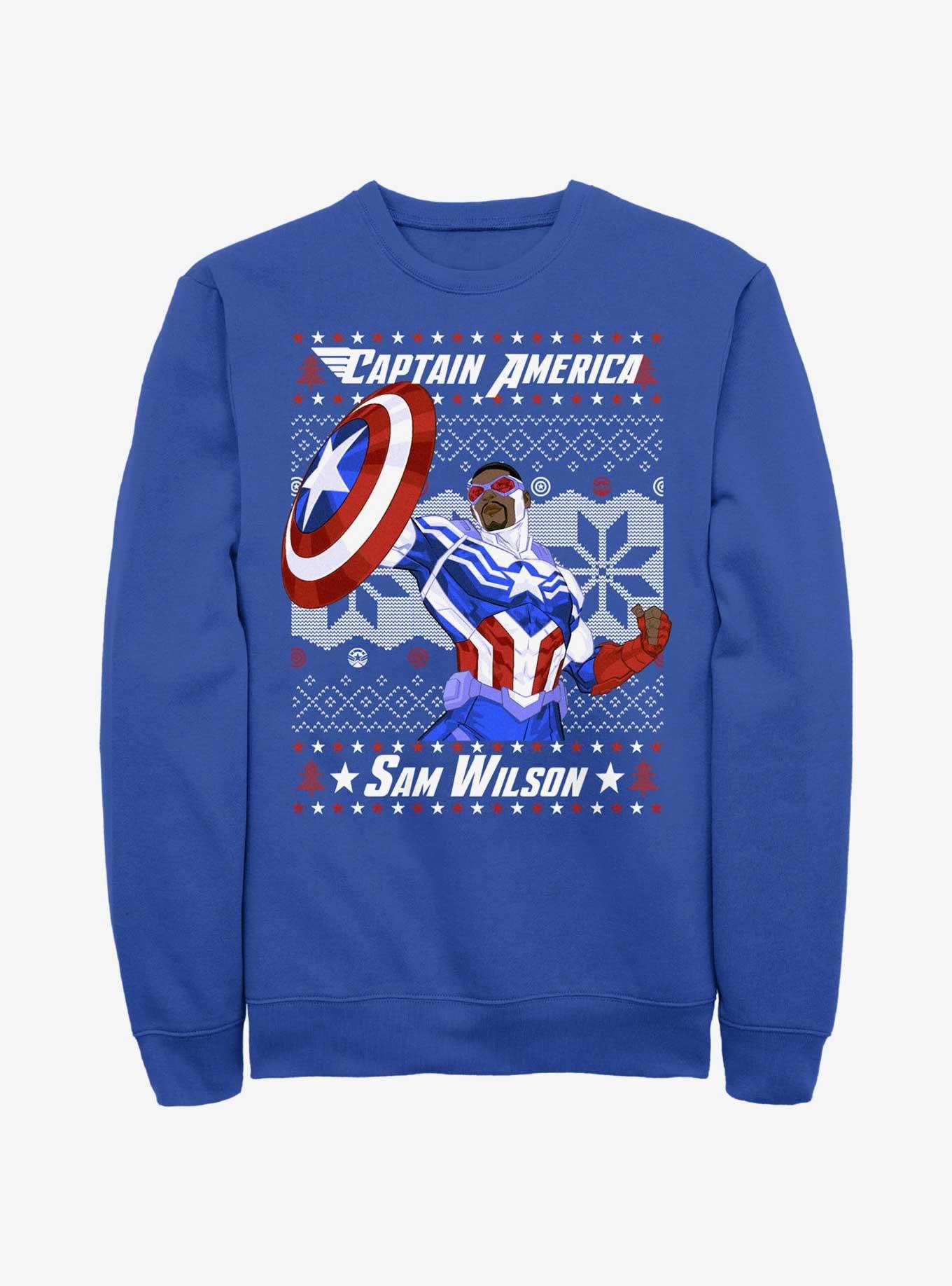 Marvel Captain America Sam Wilson Ugly Christmas Sweatshirt, ROYAL, hi-res