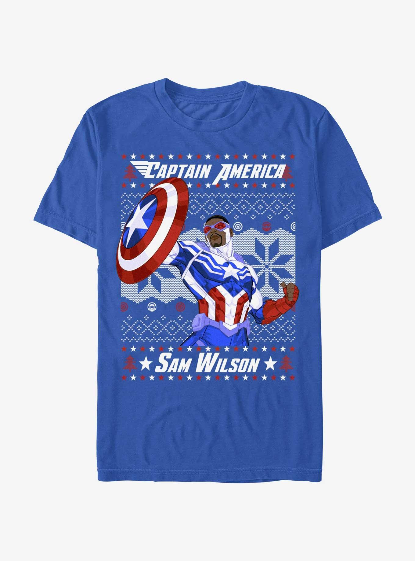 Marvel Captain America Sam Wilson Ugly Christmas T-Shirt, ROYAL, hi-res