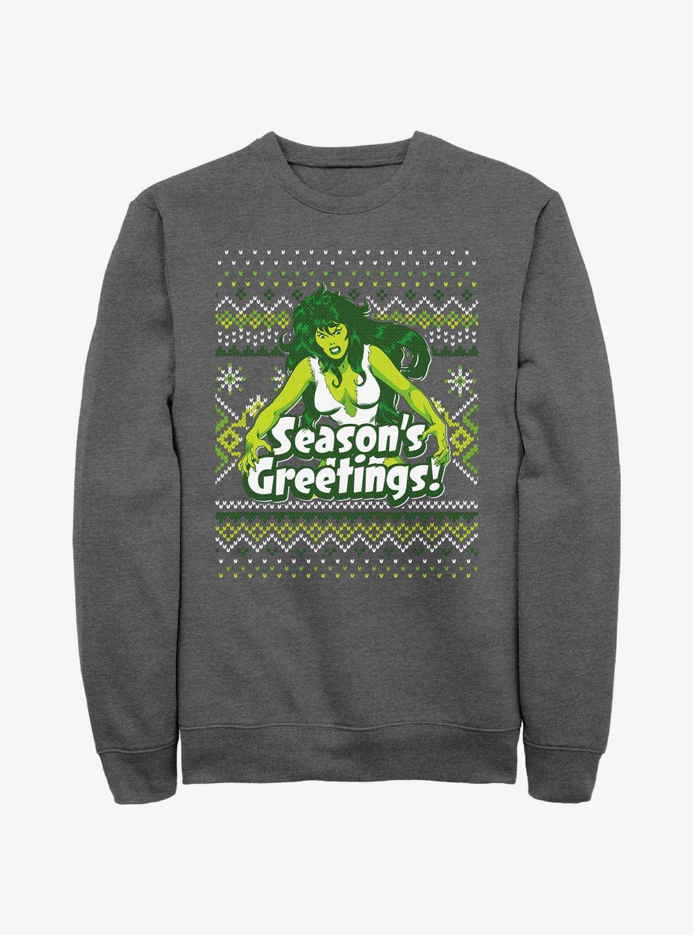 Marvel Hulk She-Hulk Season's Greetings Ugly Christmas Sweatshirt, , hi-res