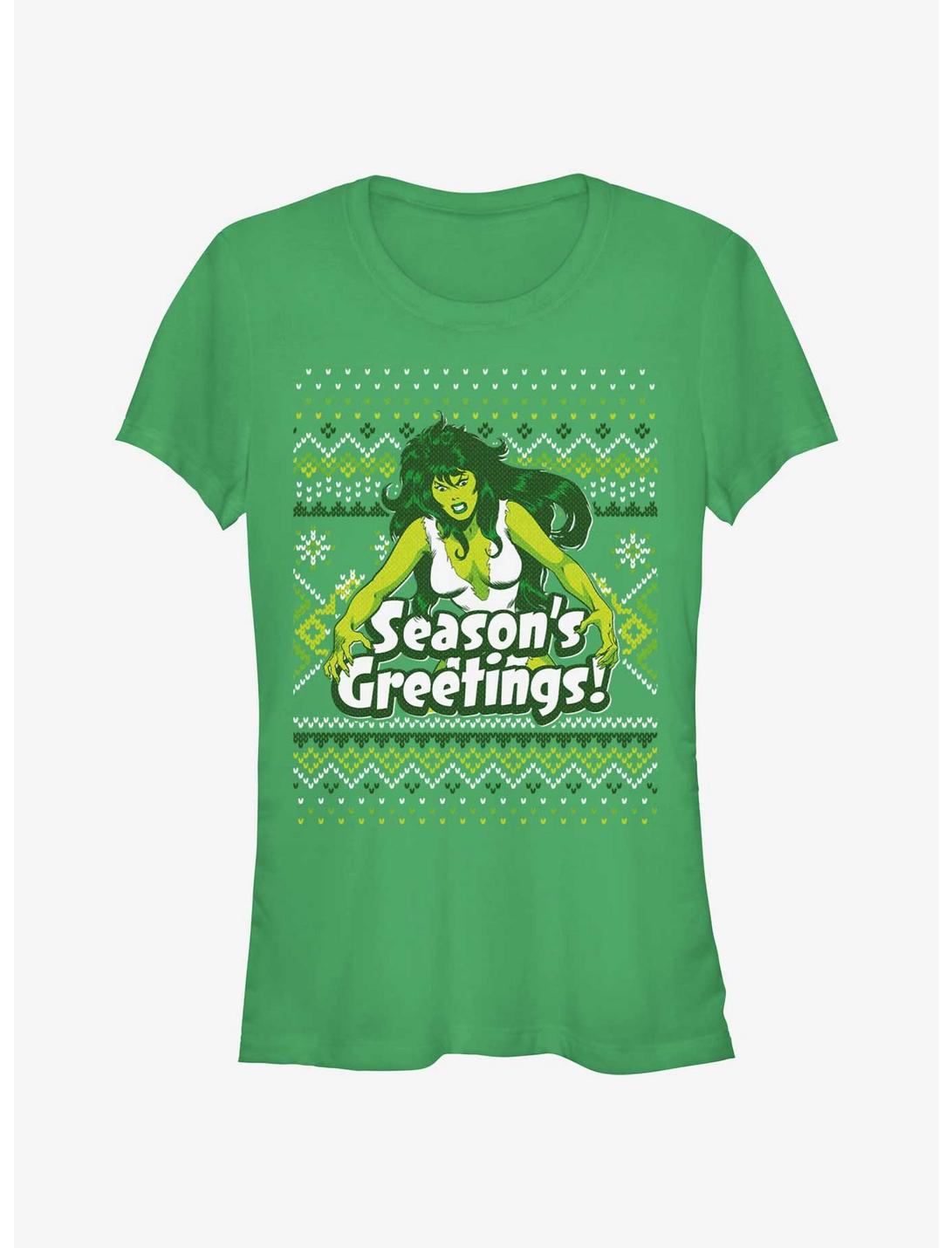 Marvel Hulk She-Hulk Season's Greetings Ugly Christmas Girls T-Shirt, KELLY, hi-res