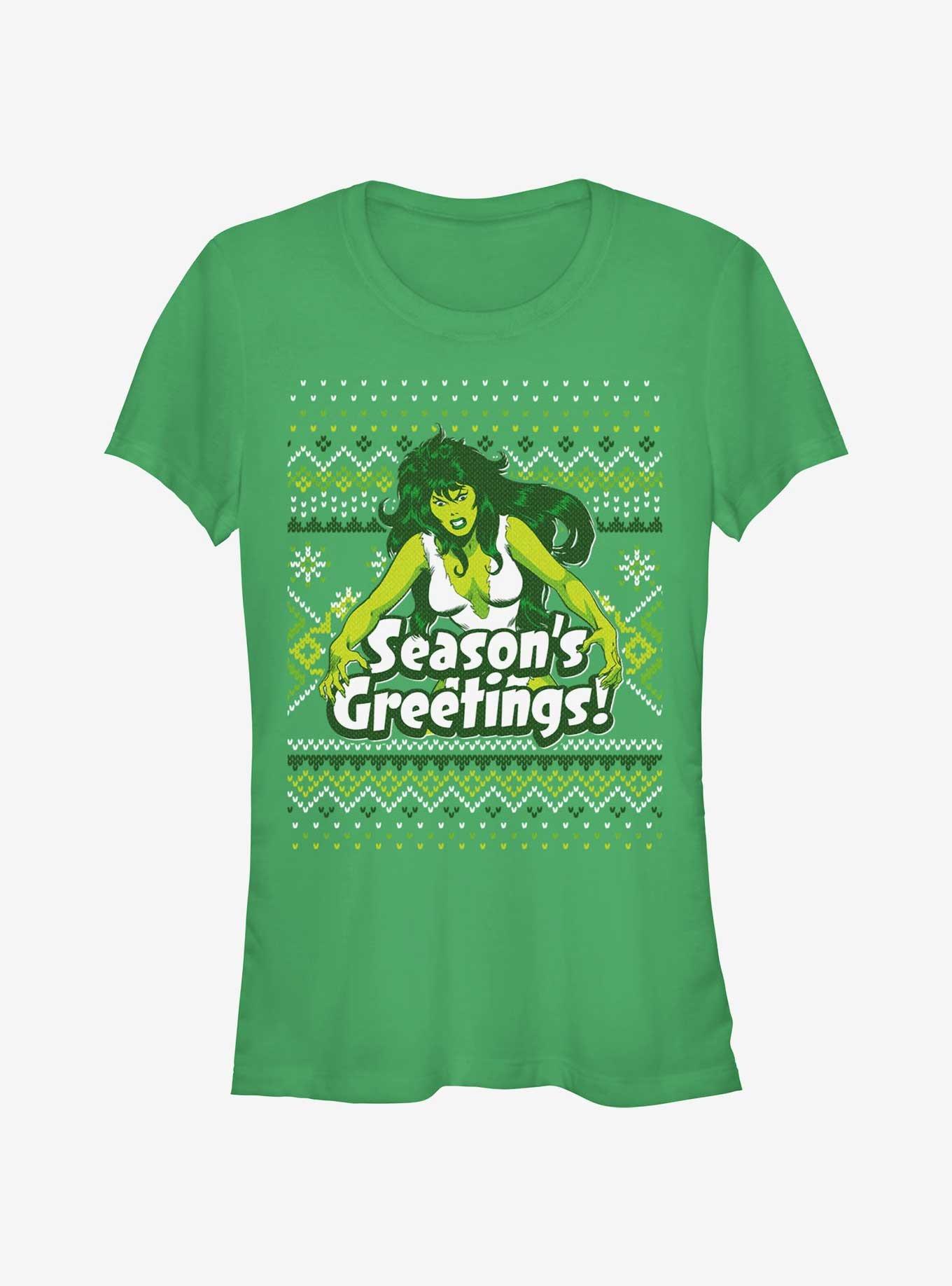 Marvel Hulk She-Hulk Season's Greetings Ugly Christmas Girls T-Shirt, , hi-res