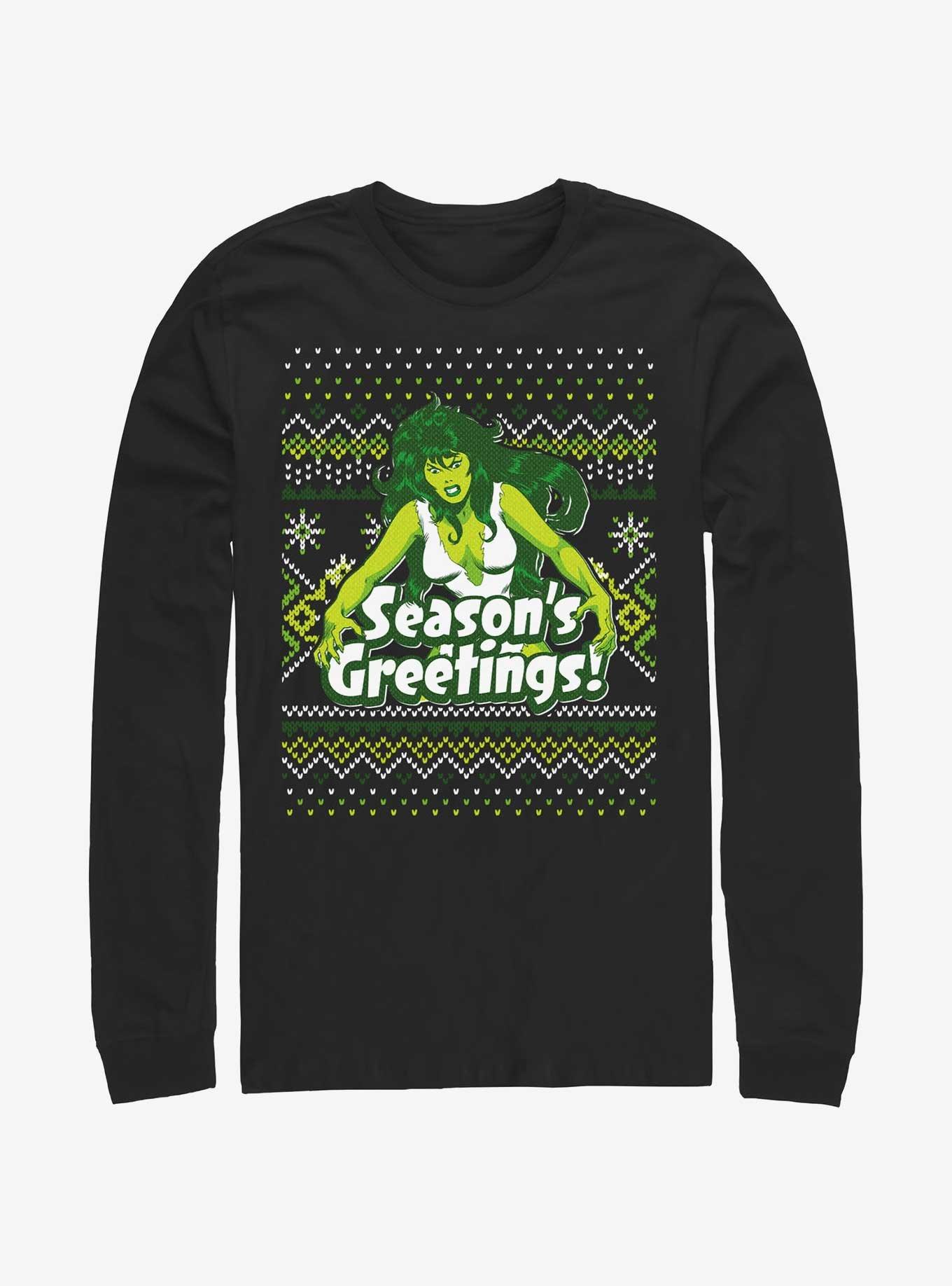 Marvel Hulk She-Hulk Season's Greetings Ugly Christmas Long-Sleeve T-Shirt, , hi-res