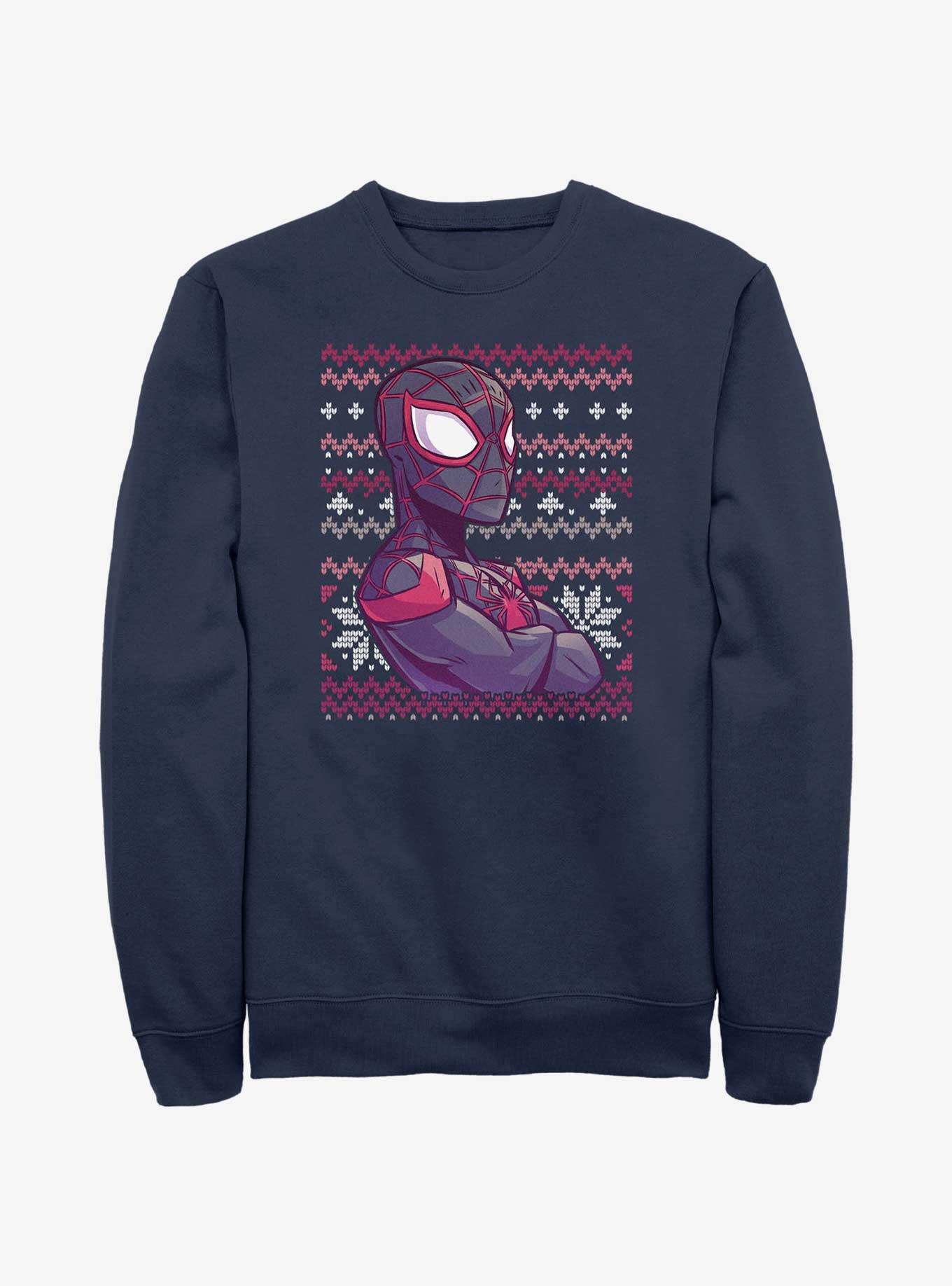 Marvel Spider-Man Miles Morales Ugly Christmas Sweatshirt, NAVY, hi-res
