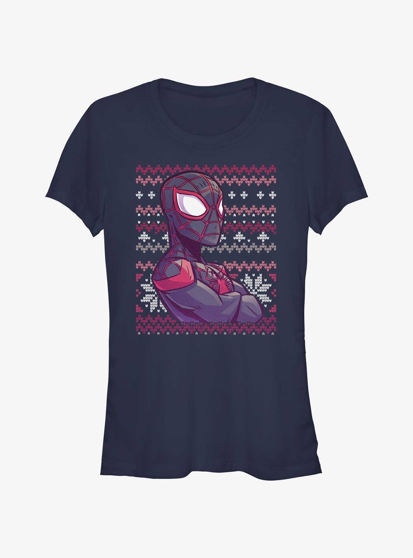 Marvel Spider-Man Miles Morales Ugly Christmas Girls T-Shirt, NAVY, hi-res