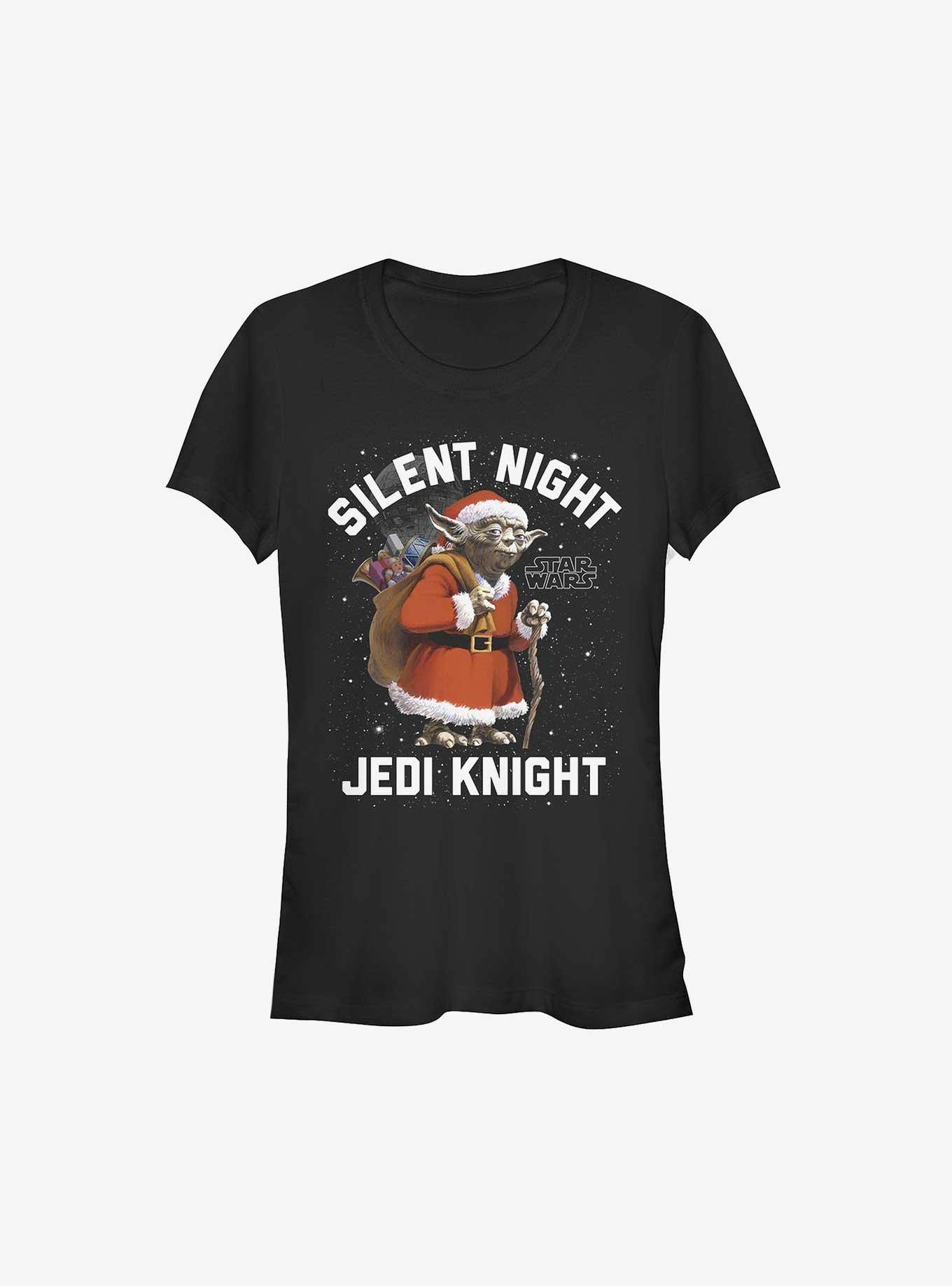 Star Wars Santa Yoda Silent Night Jedi Knight Girls T-Shirt, BLACK, hi-res