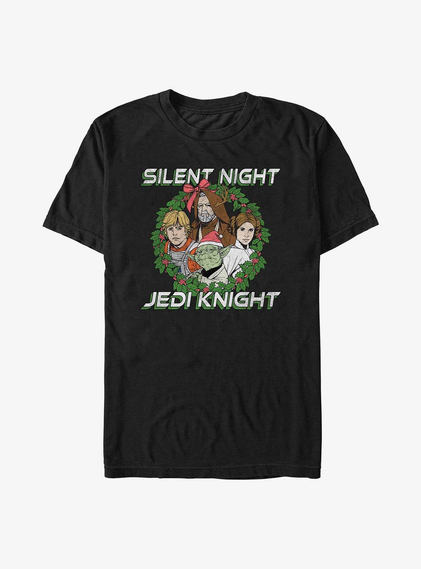 Star Wars Silent Night Jedi Knight Wreath T-Shirt, BLACK, hi-res