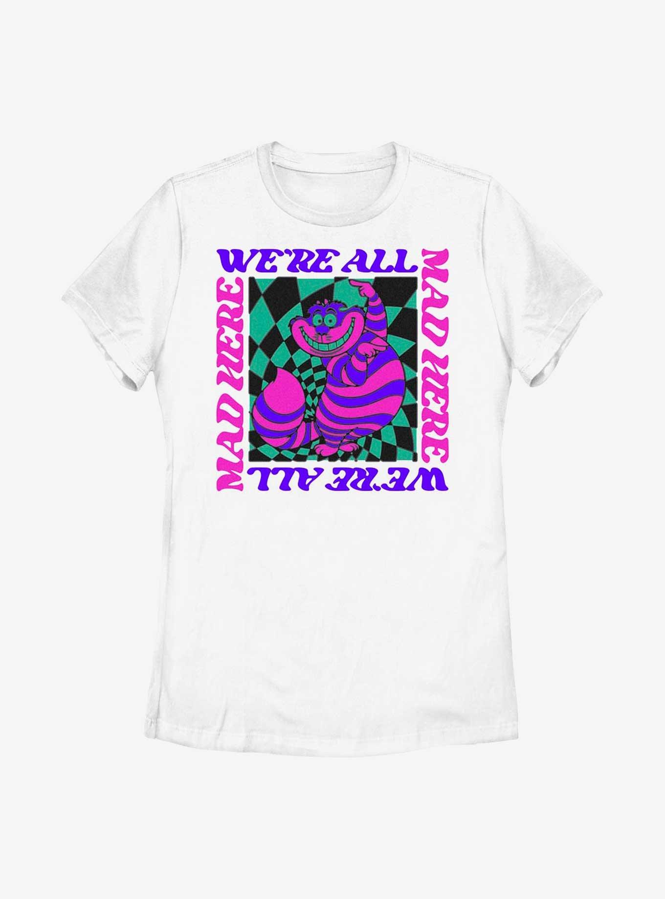 Disney Alice In Wonderland All Mad Trippy Cheshire Womens T-Shirt, WHITE, hi-res