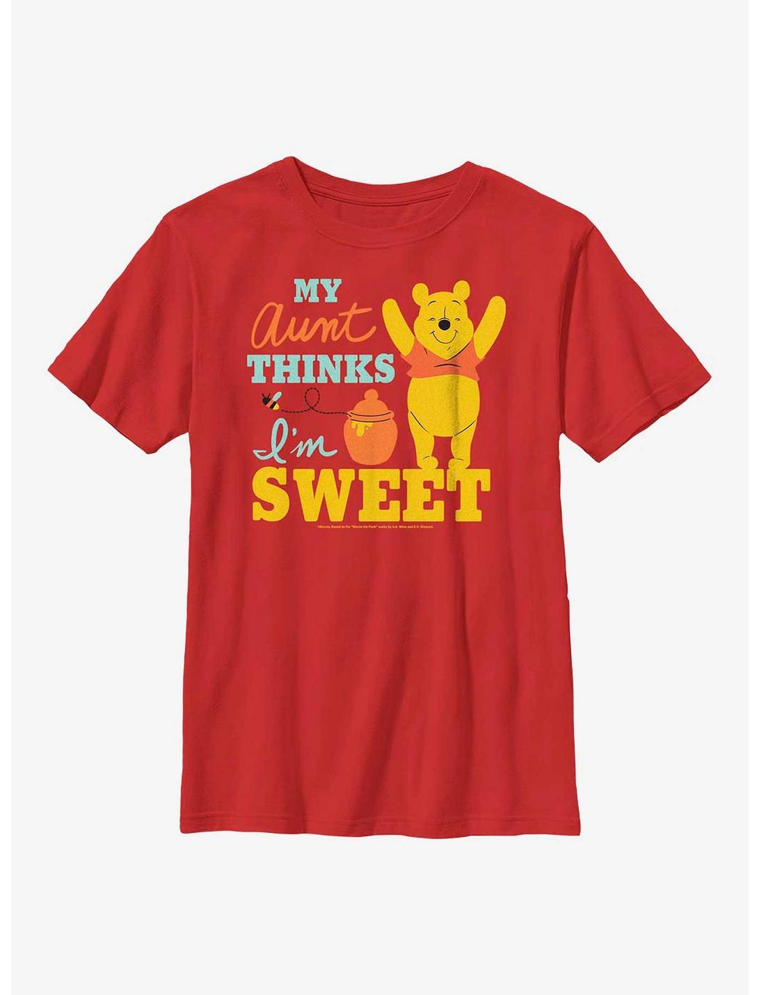 Disney Winnie The Pooh My Aunt Thinks I'm Sweet Youth T-Shirt, RED, hi-res