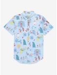 Studio Ghibli Spirited Away Tonal Icons Allover Print Woven Button-Up - BoxLunch Exclusive, LIGHT BLUE, hi-res