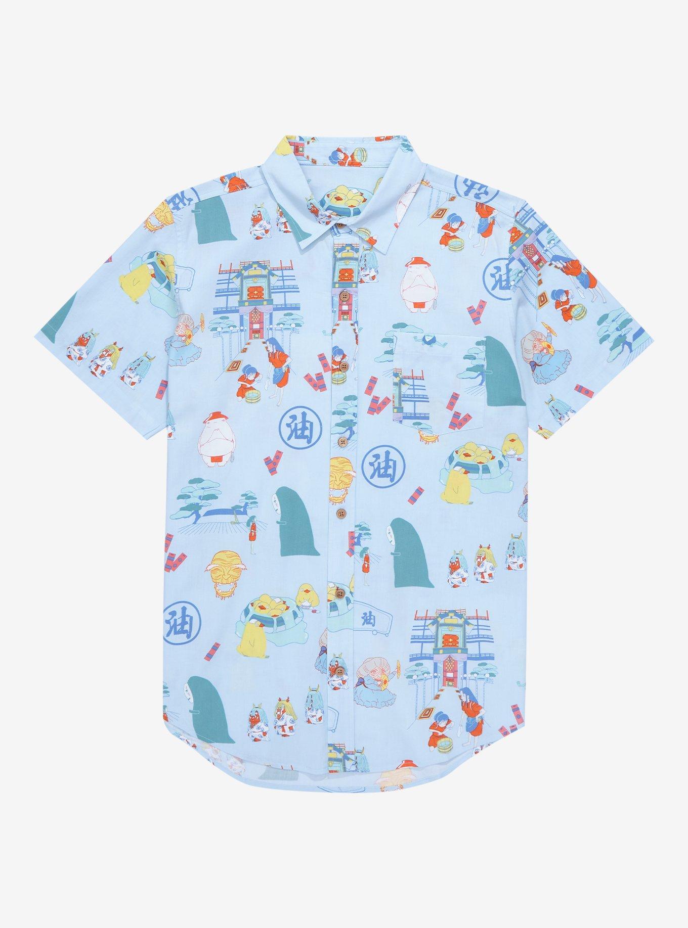 Studio Ghibli Spirited Away Tonal Icons Allover Print Woven Button-Up - BoxLunch Exclusive, , hi-res