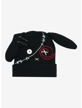 Stitched Black Bunny Figural Beanie, , hi-res