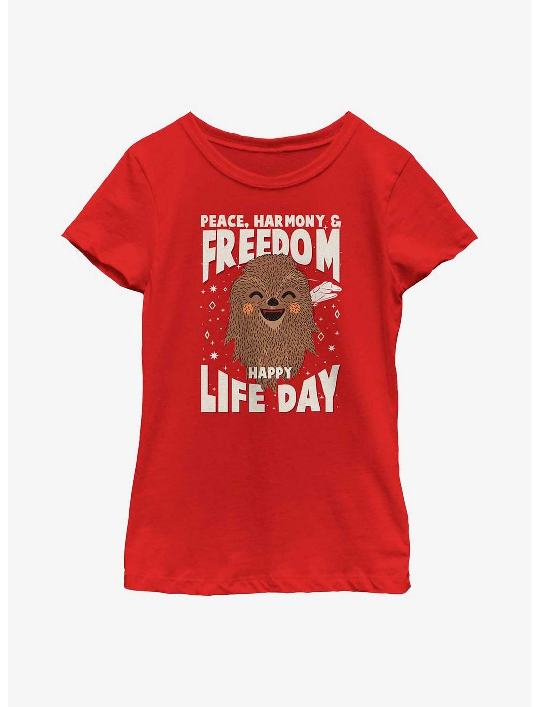 Star Wars Chewie Happy Life Day Youth Girls T-Shirt, RED, hi-res