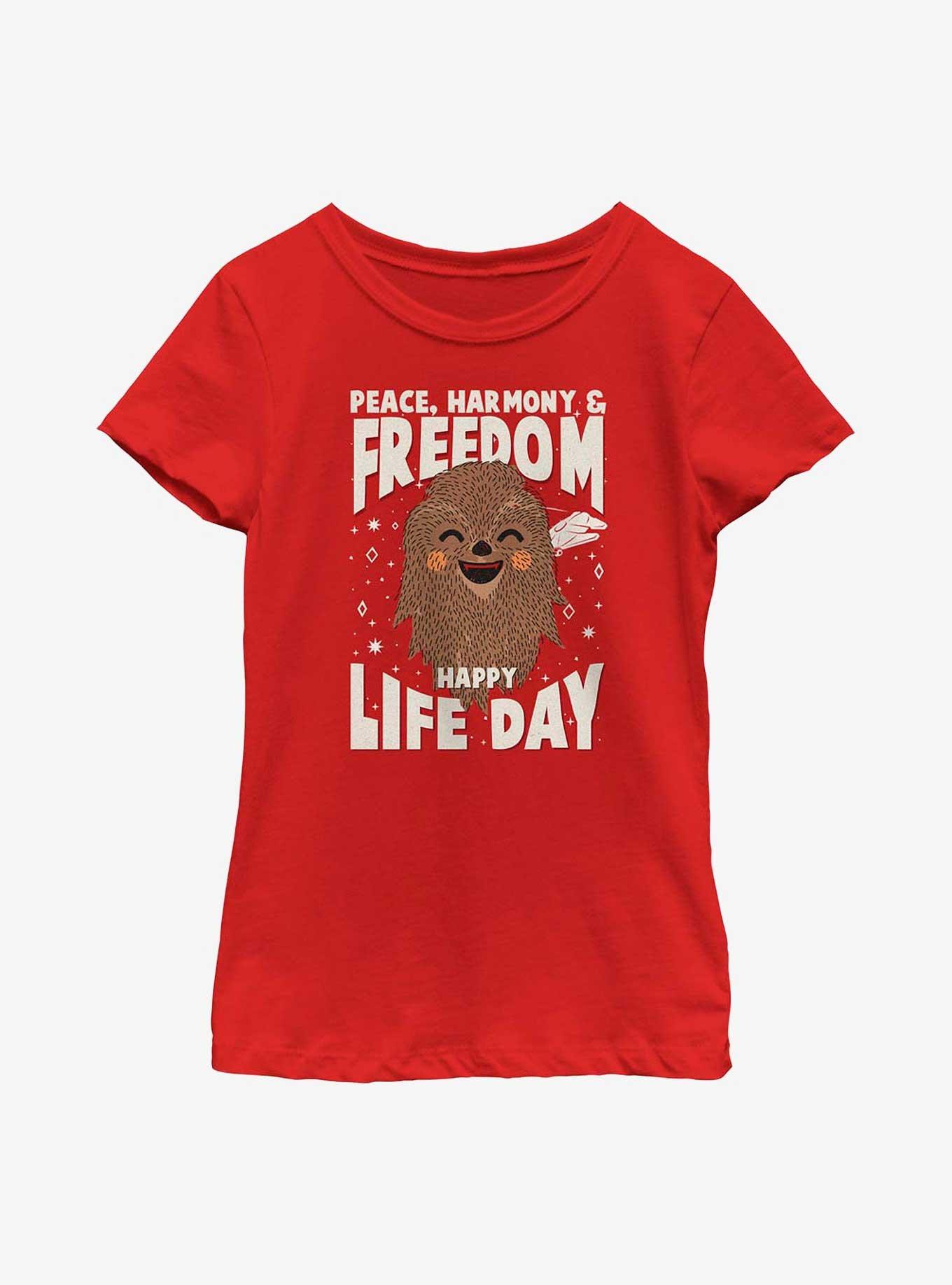 Star Wars Chewie Happy Life Day Youth Girls T-Shirt, RED, hi-res