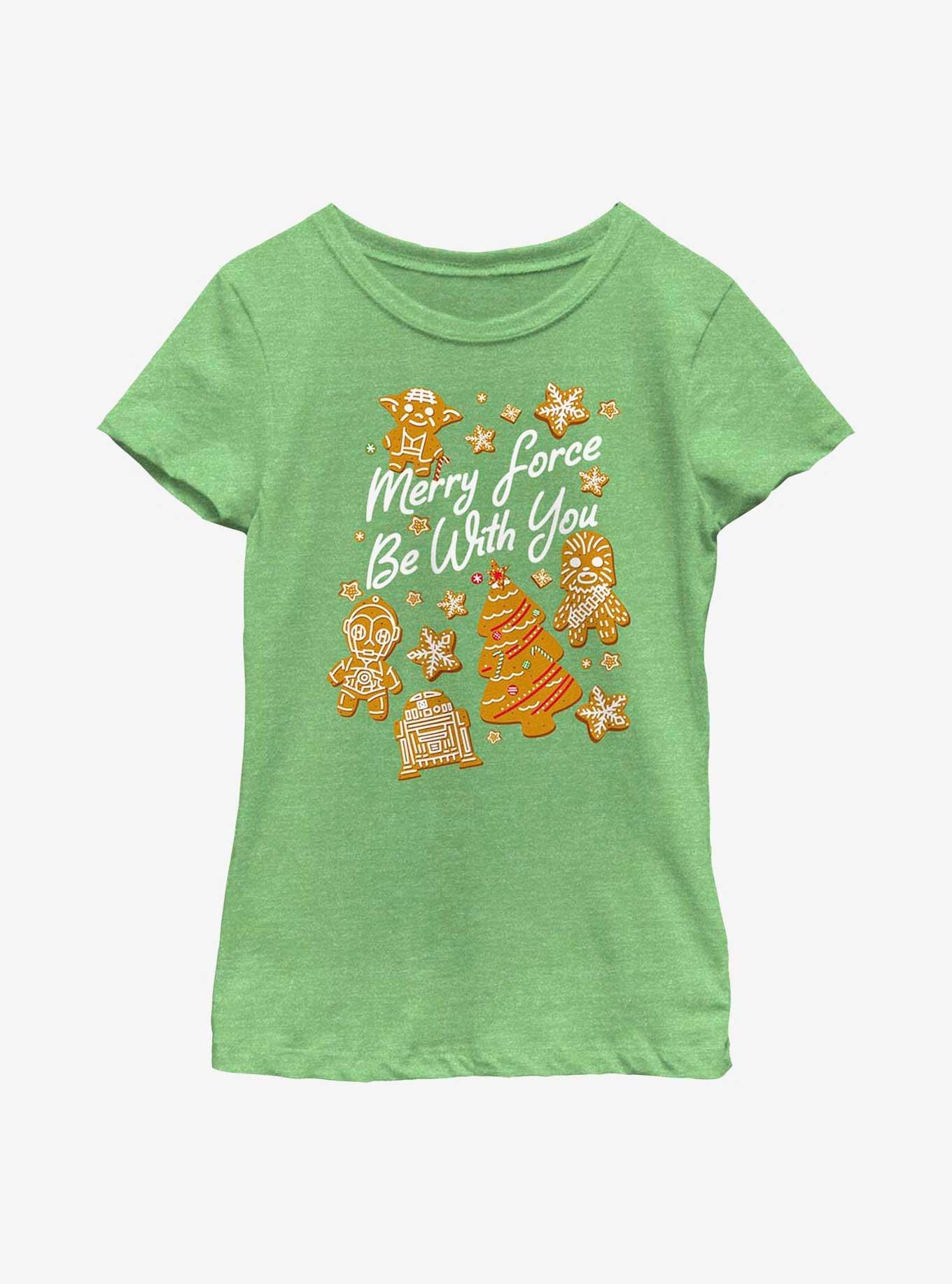 Star Wars Merry Force Be With You Cookies Youth Girls T-Shirt, GRN APPLE, hi-res