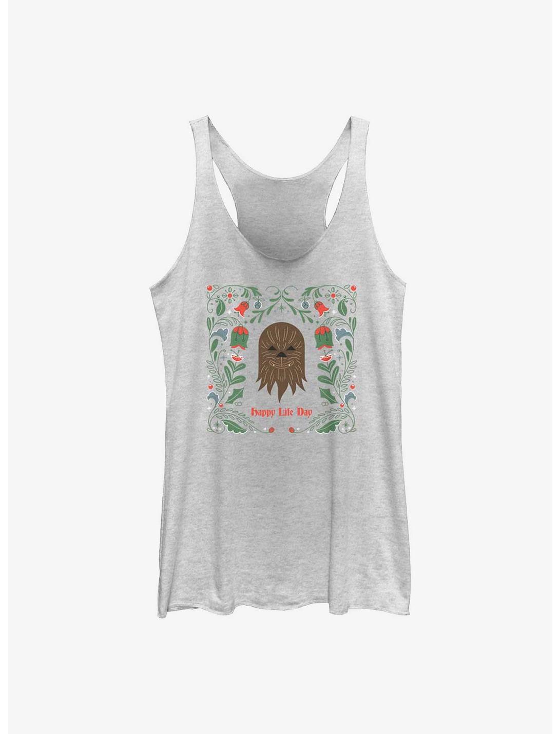 Star Wars Chewie Happy Life Day Womens Tank Top, WHITE HTR, hi-res