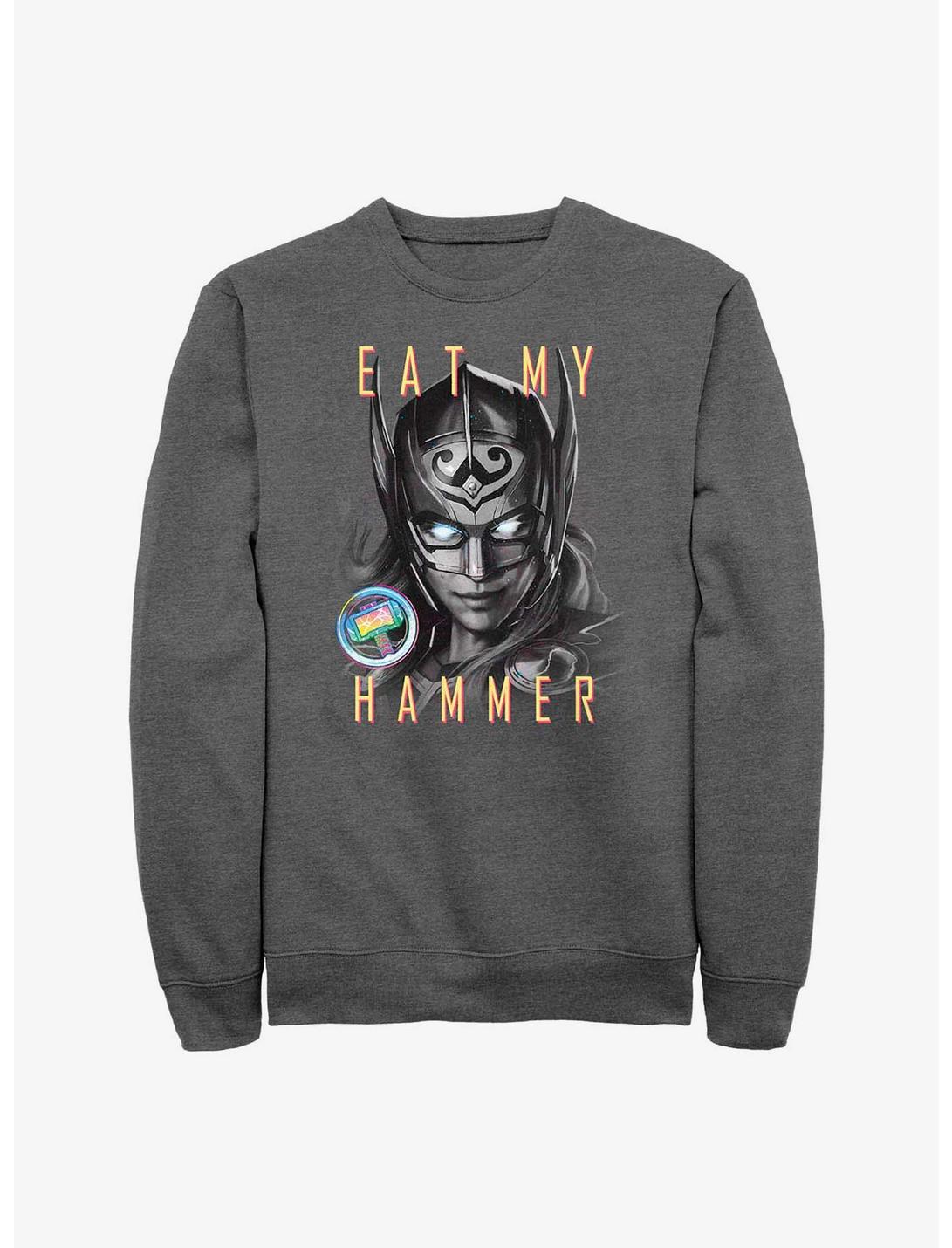 Marvel Thor: Love and Thunder Eat My Hammer Dr. Jane Foster Portrait Sweatshirt, CHAR HTR, hi-res