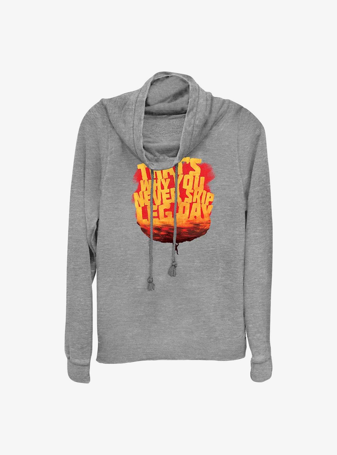 Marvel Thor: Love and Thunder Never Skip Leg Day Cowl Neck Long-Sleeve Top, GRAY HTR, hi-res