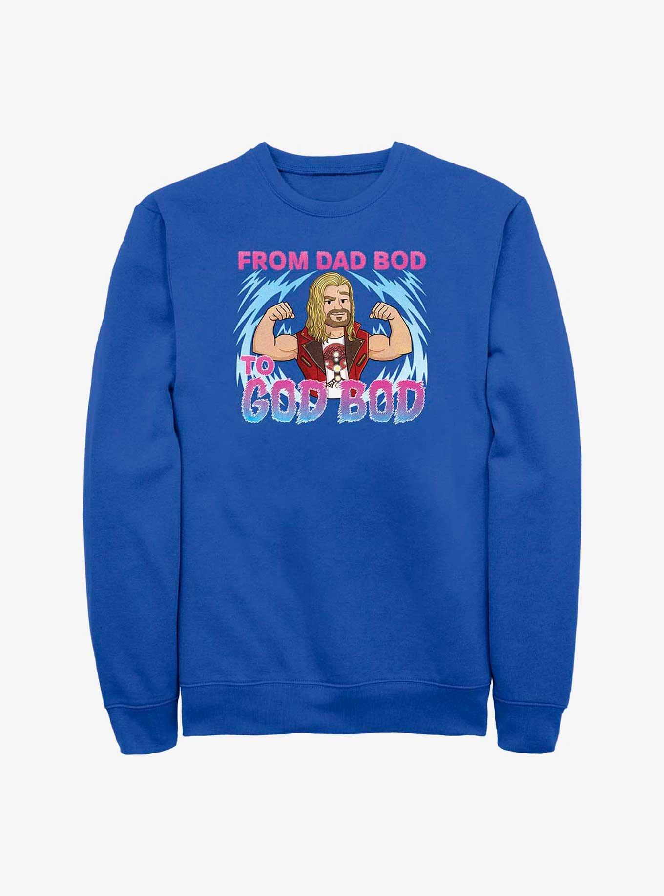 Marvel Thor: Love and Thunder Dad Bod To God Bod Sweatshirt, ROYAL, hi-res