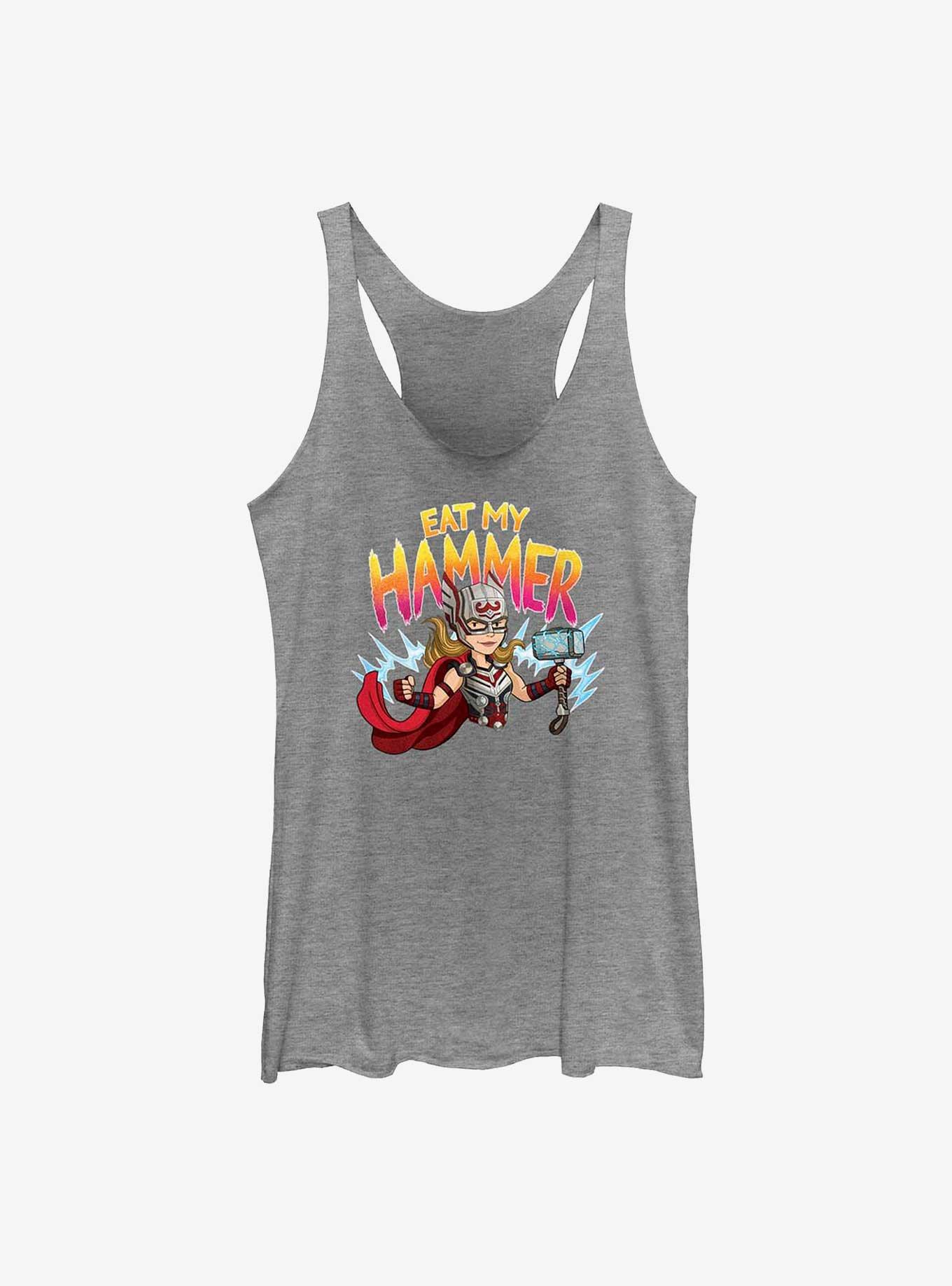 Marvel Thor: Love and Thunder Mighty Thor Eat My Hammer Girls Tank, GRAY HTR, hi-res
