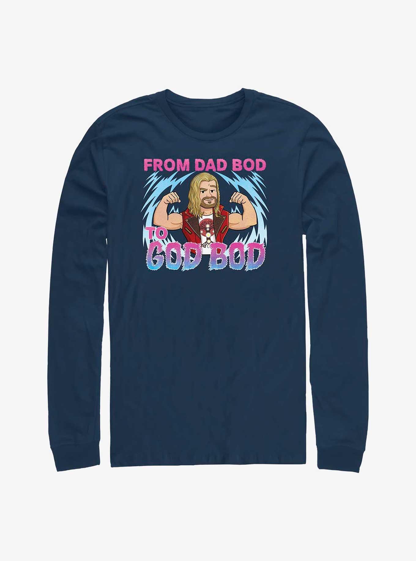 Marvel Thor: Love and Thunder Dad Bod To God Bod Long-Sleeve T-Shirt, NAVY, hi-res