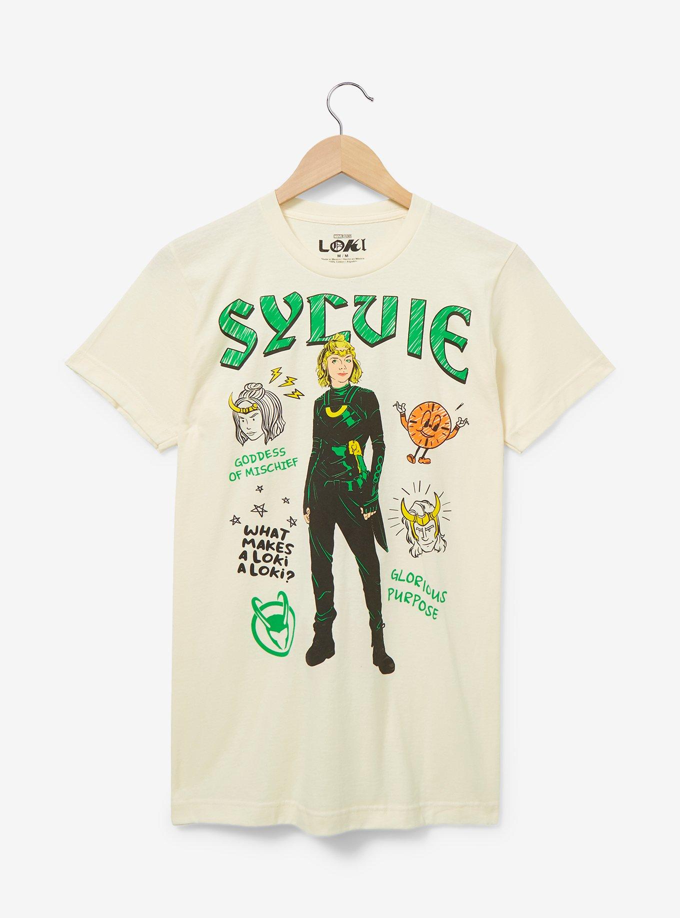 Marvel Loki Sylvie Doodle Icons Women's T-Shirt - BoxLunch Exclusive, OFF WHITE, hi-res