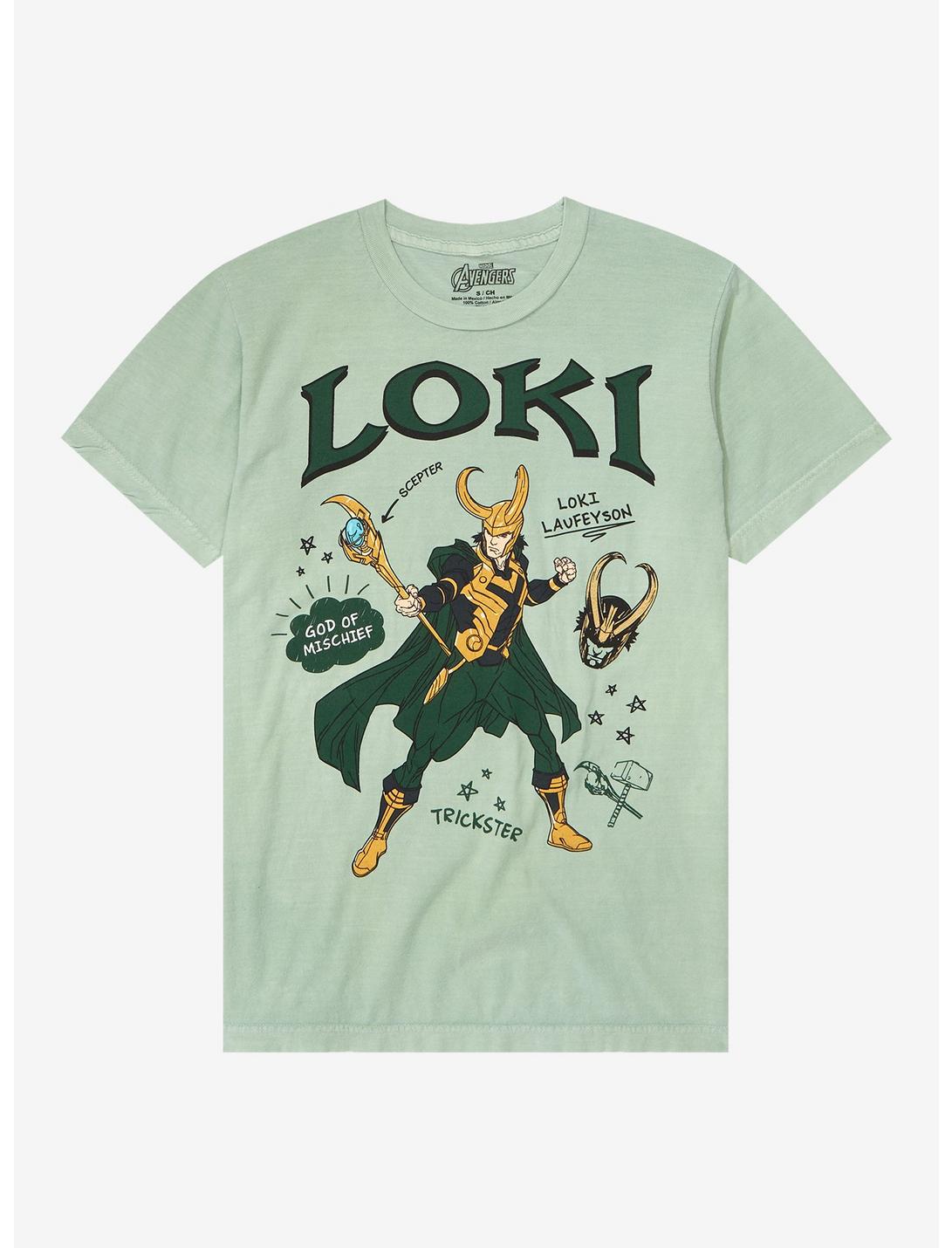 Marvel Loki Doodle Icons T-Shirt - BoxLunch Exclusive, SAGE, hi-res