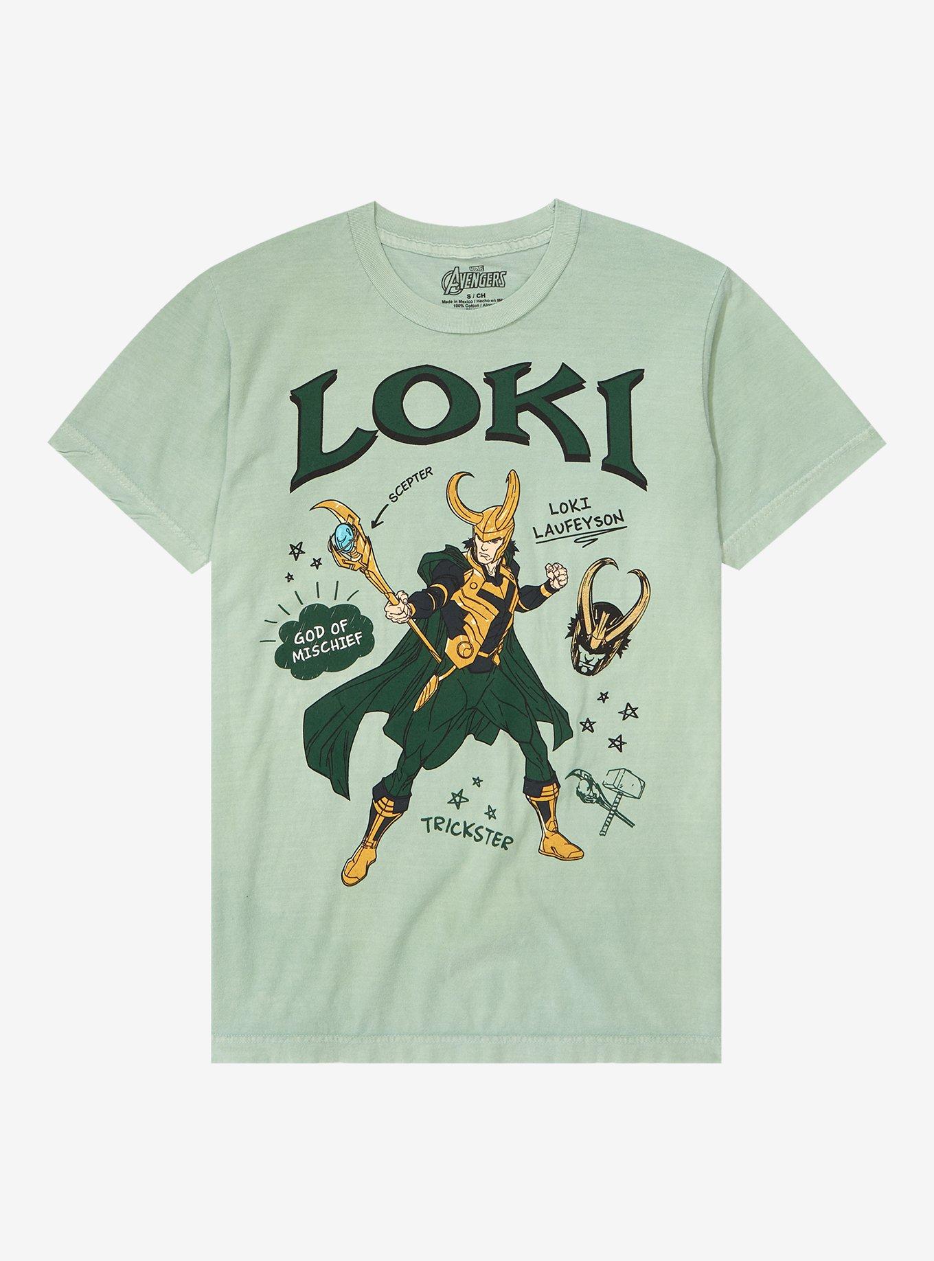 Marvel Loki Doodle Icons T-Shirt - BoxLunch Exclusive, SAGE, hi-res