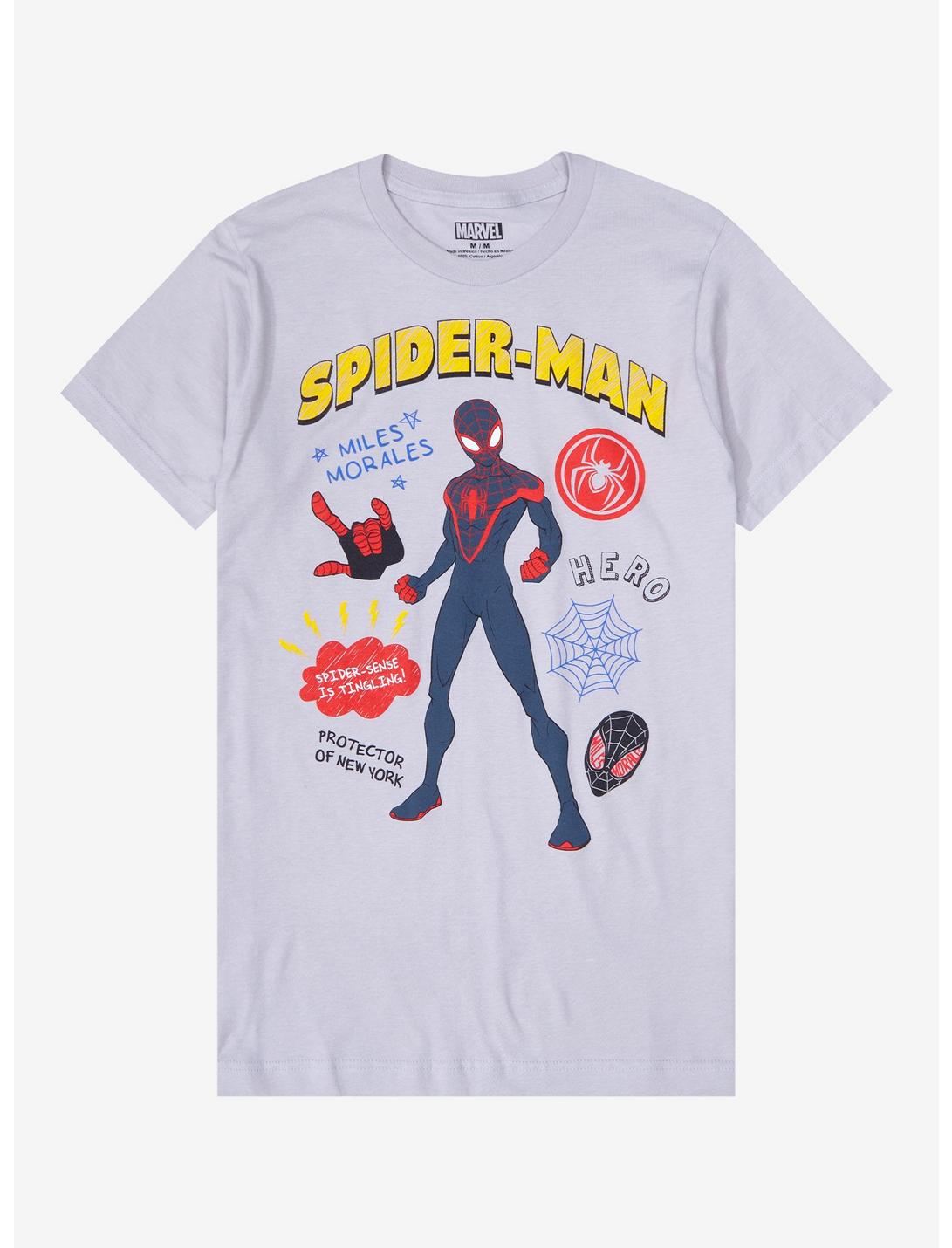 Marvel Spider-Man Miles Morales Doodle Icons Women's T-Shirt - BoxLunch Exclusive, GREY, hi-res