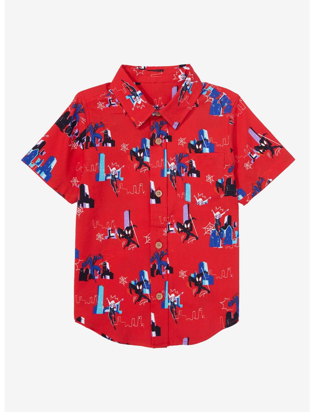 Marvel Spider-Man: Across the Sider-Verse Miles Morales Allover Print Toddler Woven Button-Up - BoxLunch Exclusive, RED, hi-res