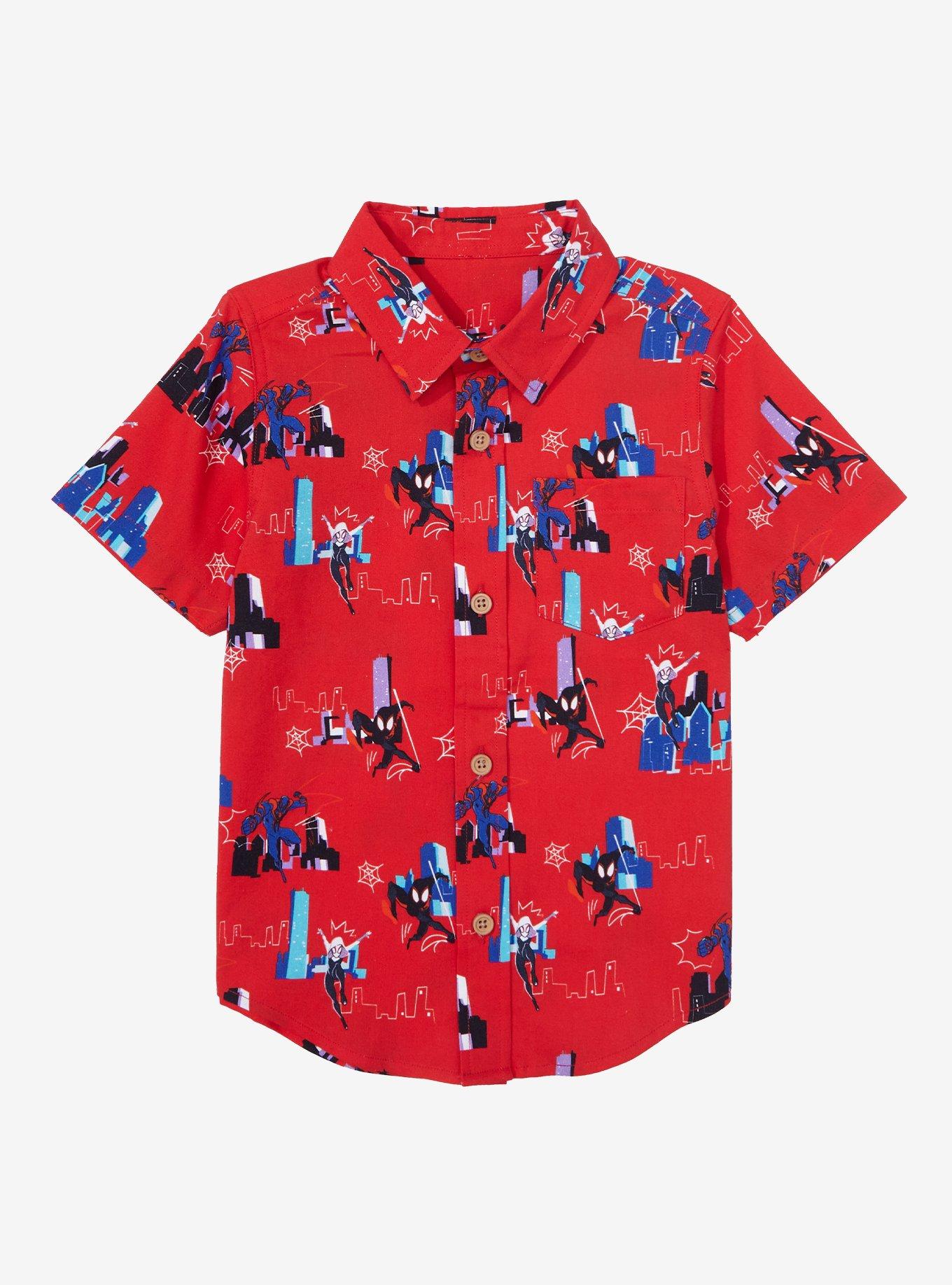 Marvel Spider-Man: Across the Sider-Verse Miles Morales Allover Print Toddler Woven Button-Up - BoxLunch Exclusive, RED, hi-res