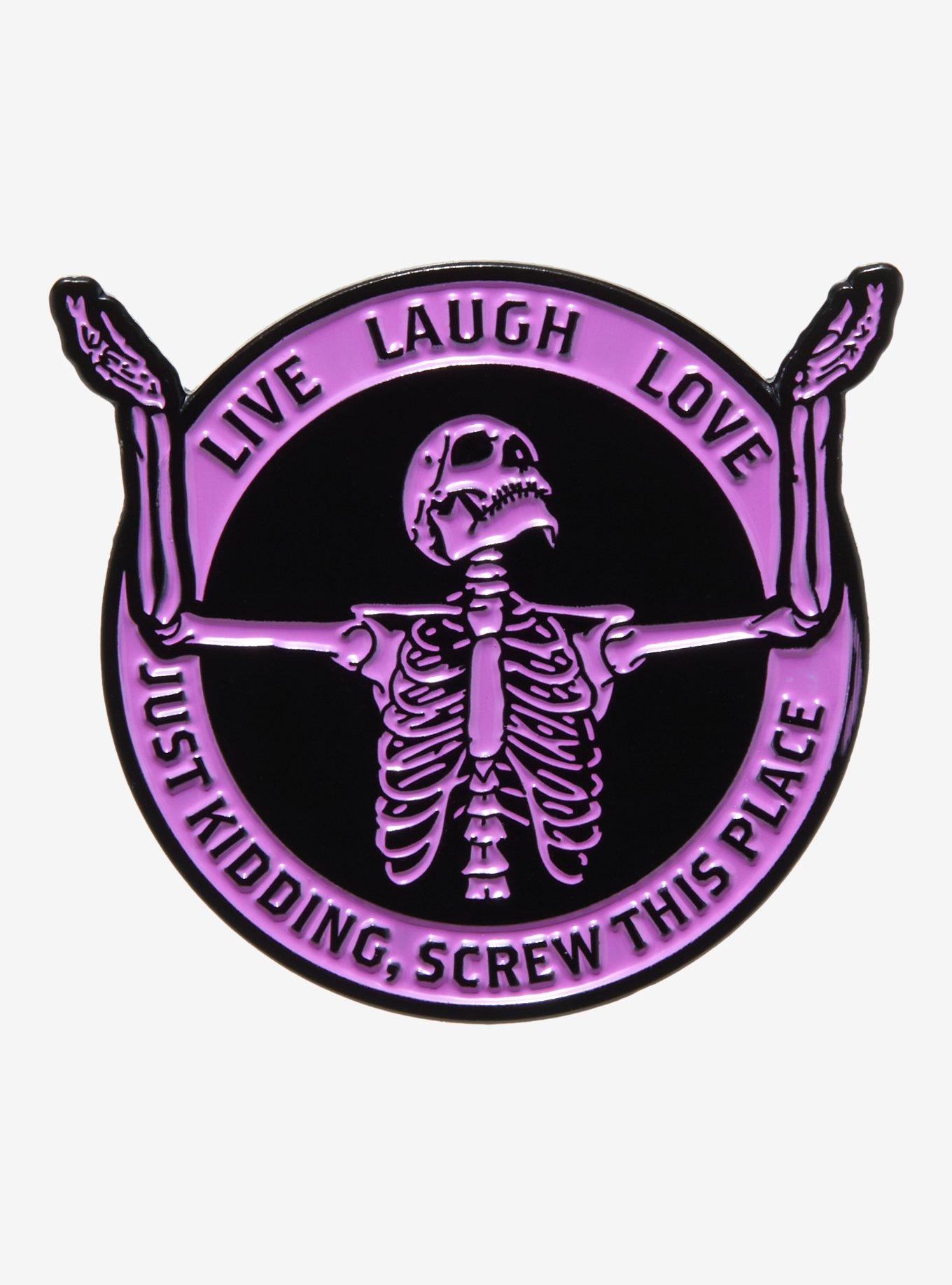 Skeleton Live Laugh Love Enamel Pin By Tommy Devoid, , hi-res
