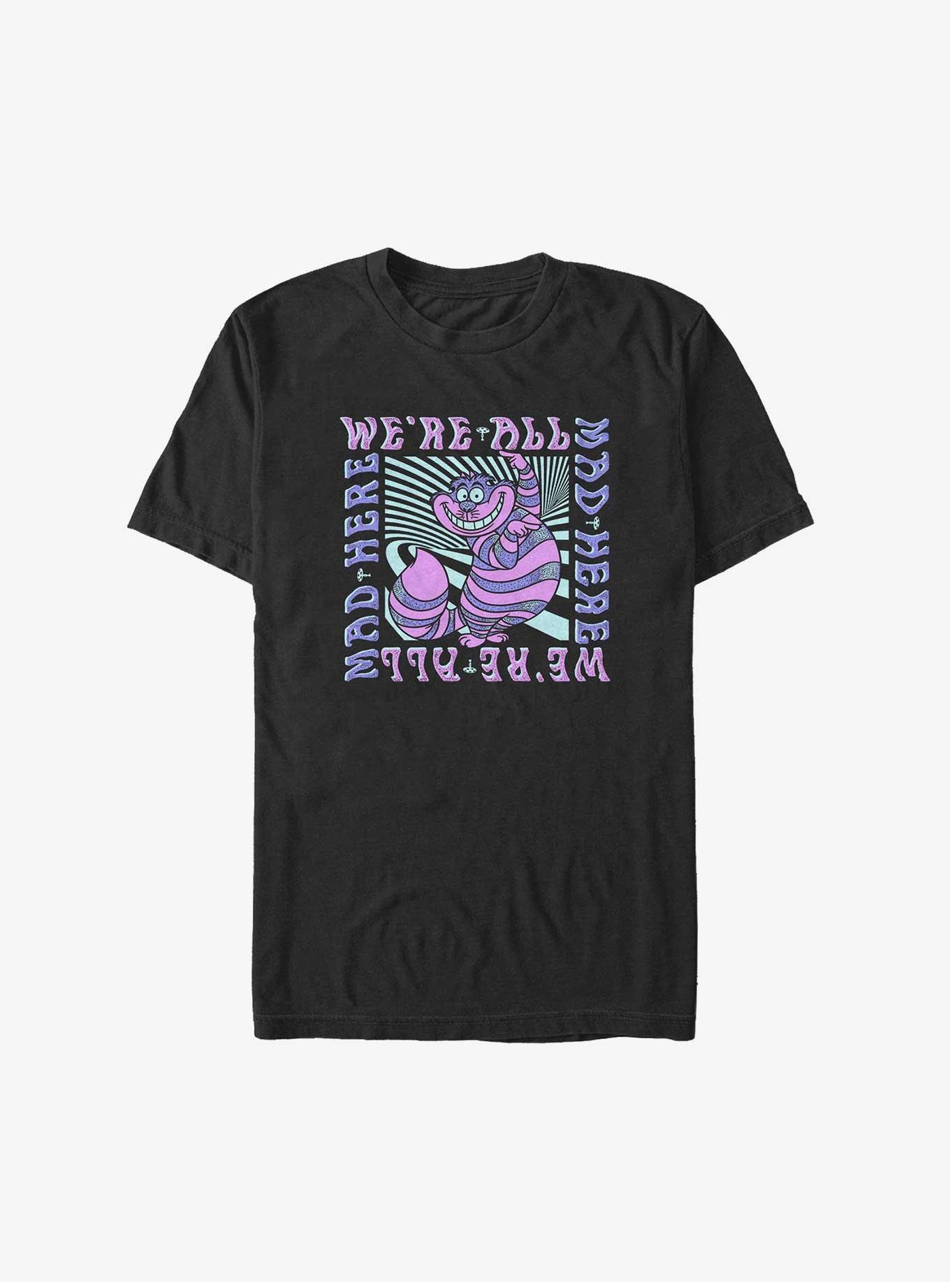Disney Alice In Wonderland Trippy Cheshire We're All Mad Big & Tall T-Shirt, BLACK, hi-res