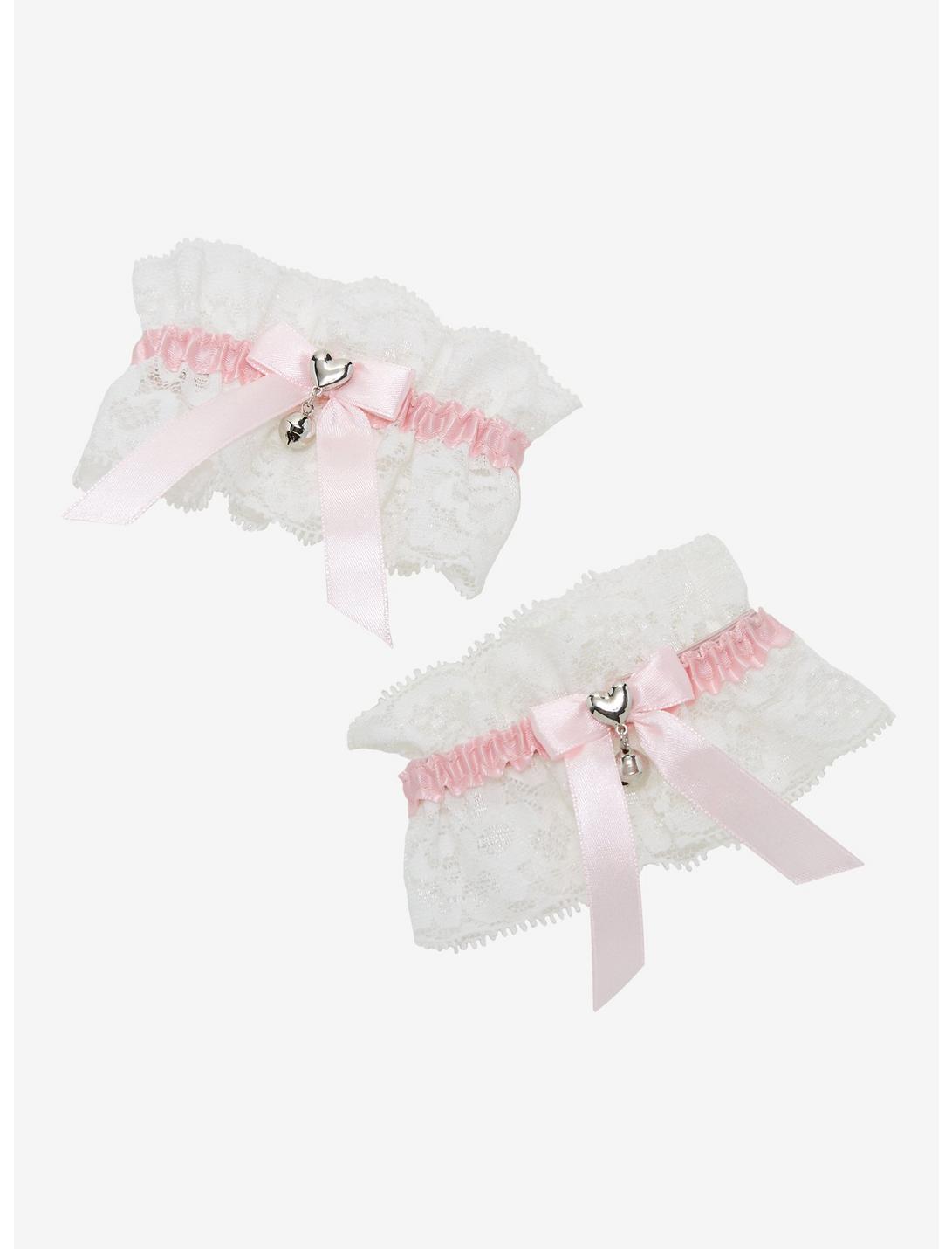 White Lace Pink Bow Cuff Bracelet Set, , hi-res