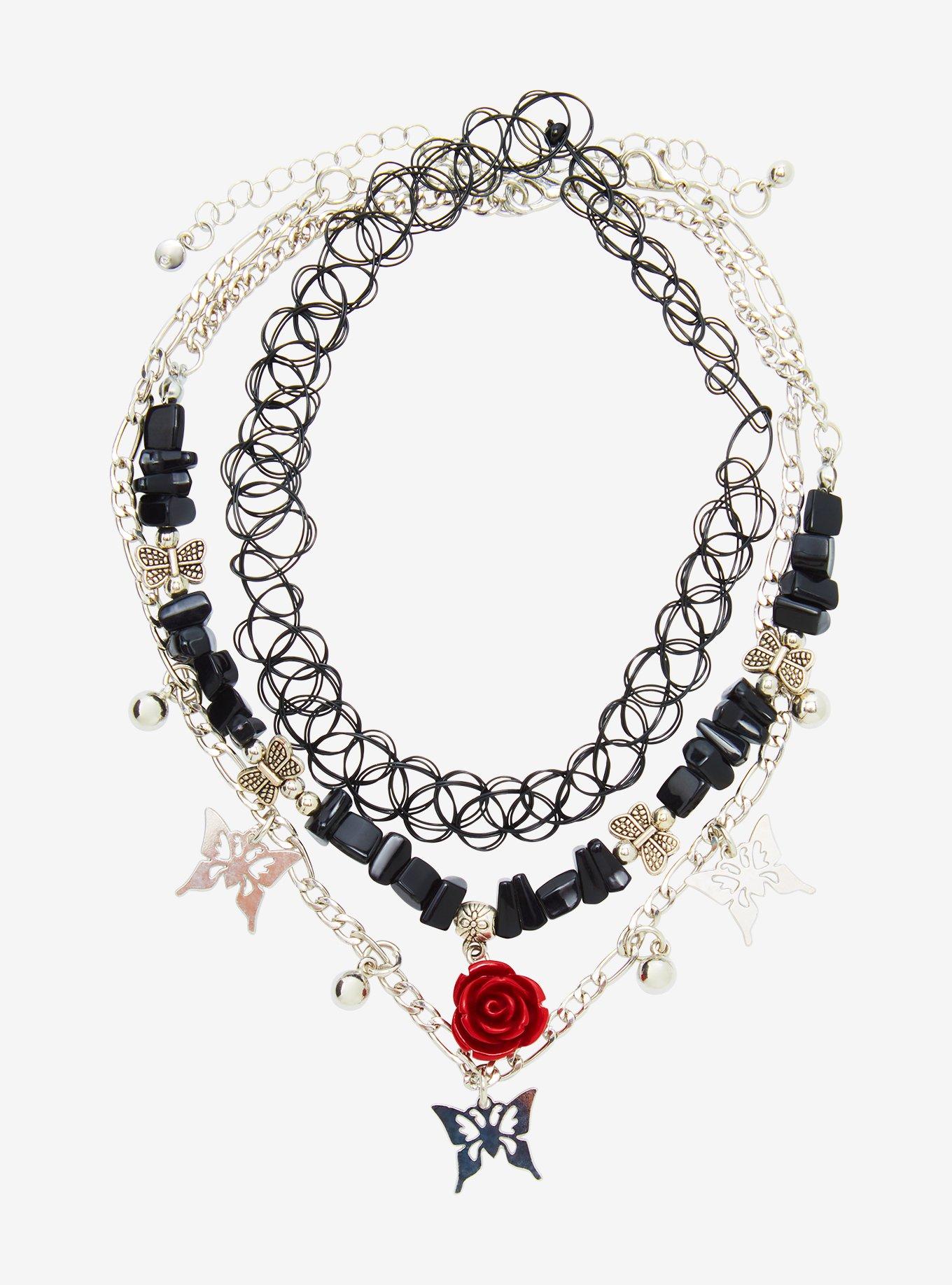 Butterfly Rose Stone Necklace Set, , hi-res
