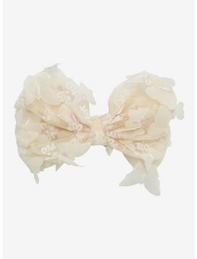 White Butterfly Mesh Hair Bow, , hi-res