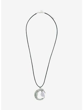 Crescent Moon Face Stone Cord Necklace, , hi-res