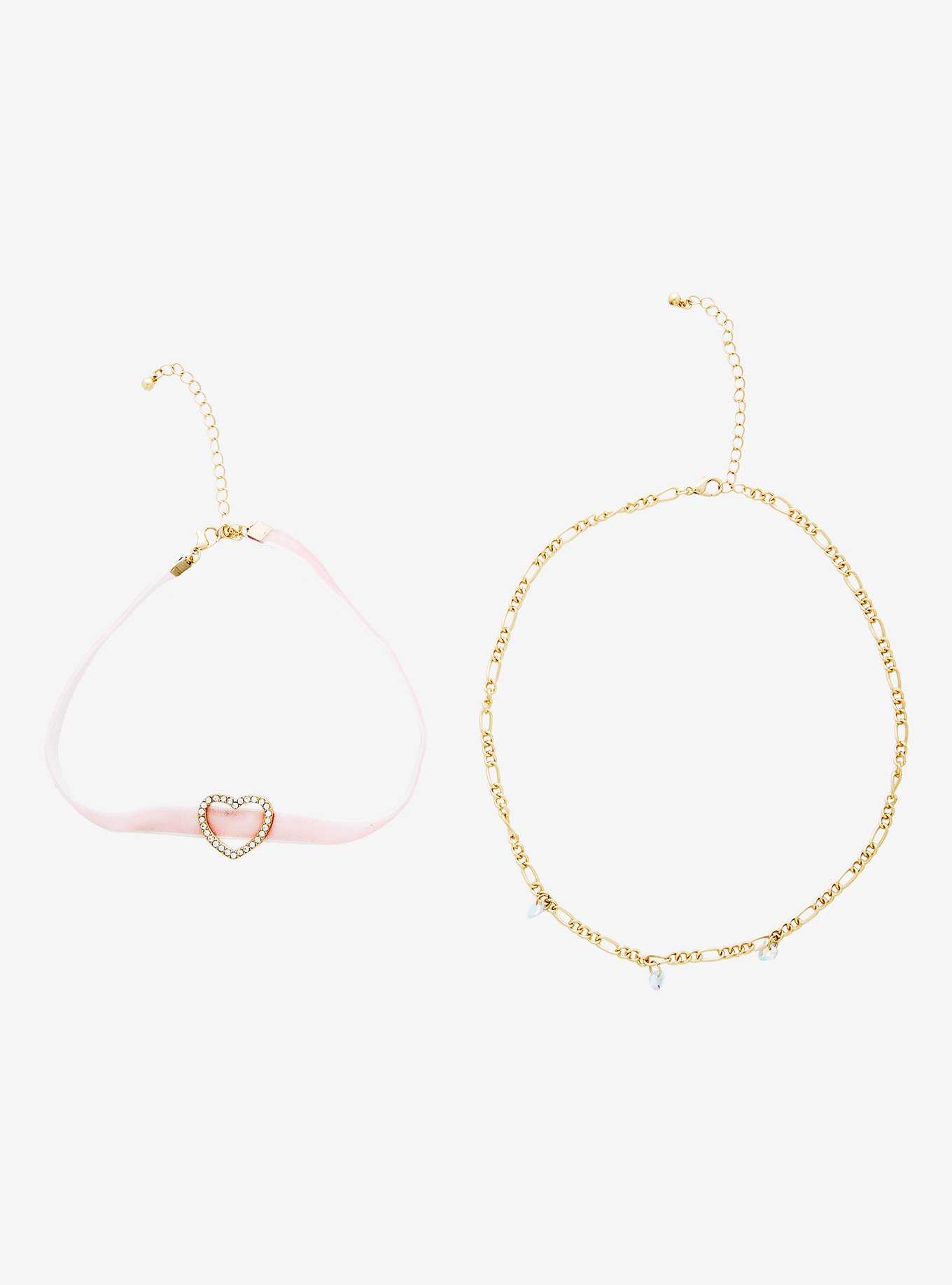 Bling Heart Chain Necklace Set, , hi-res