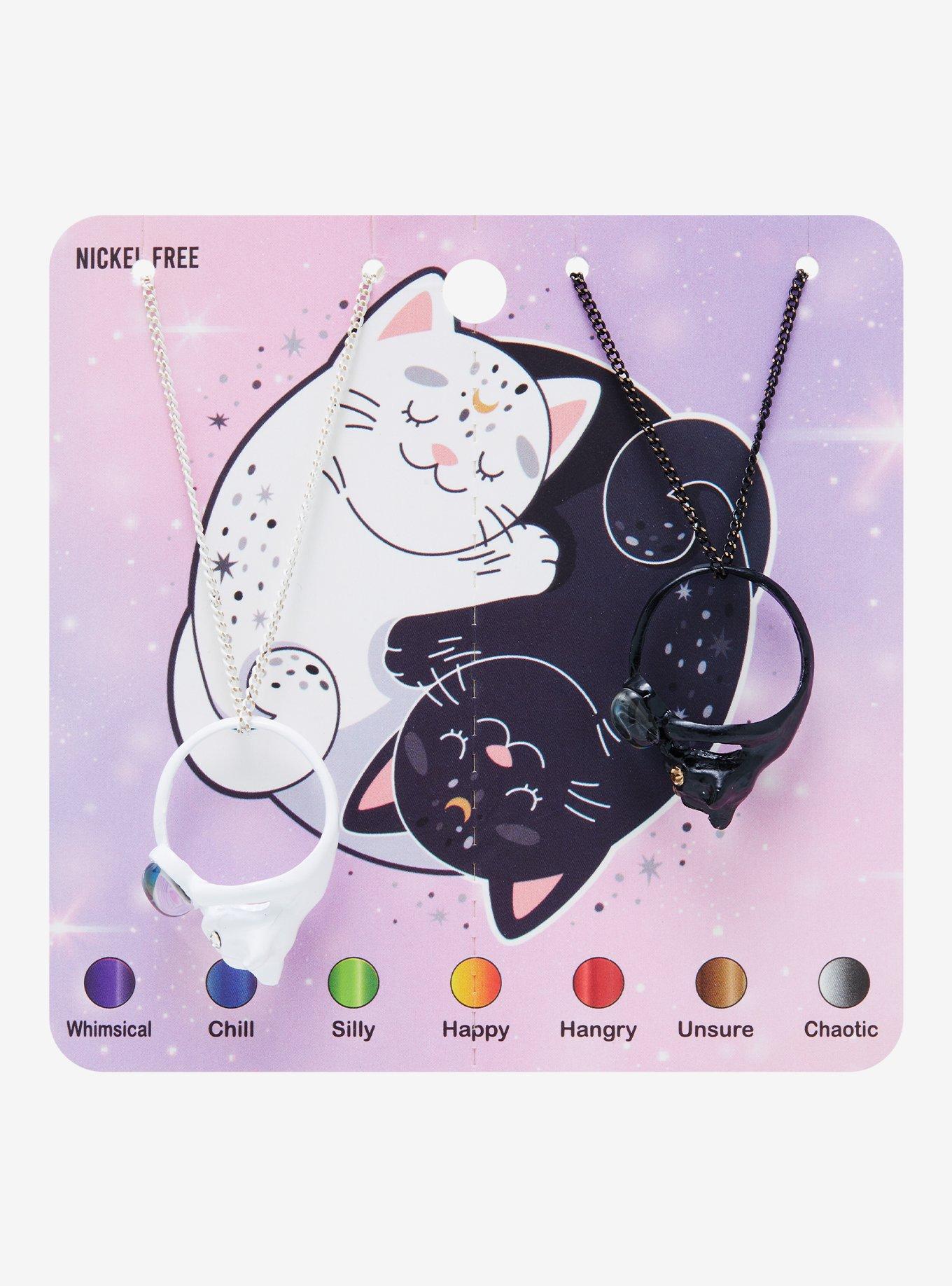 Black & White Cat Mood Best Friend Necklace Set, , hi-res