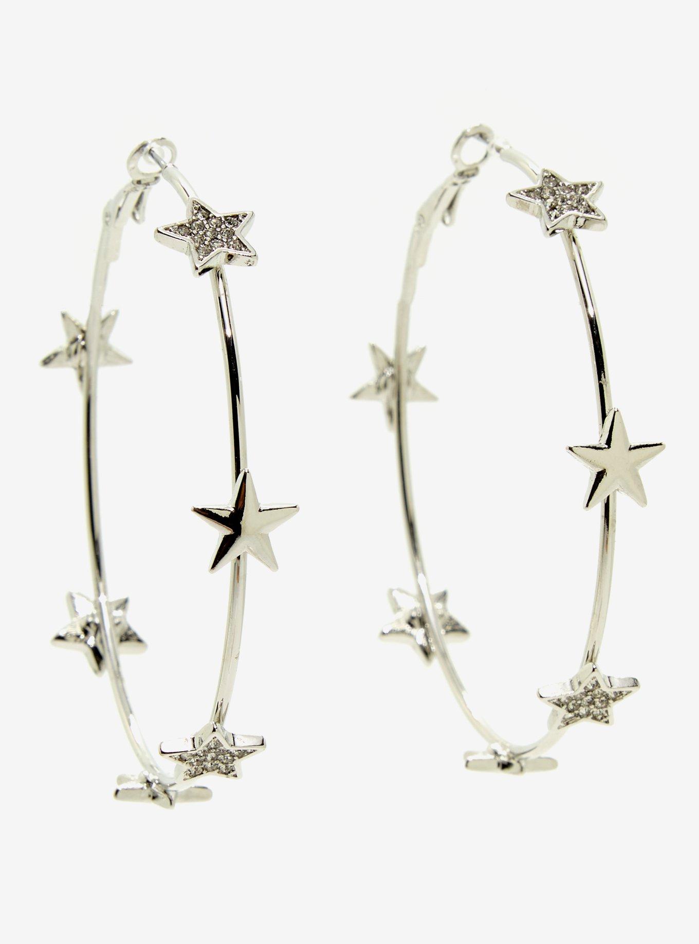 Star Silver Hoop Earrings, , hi-res