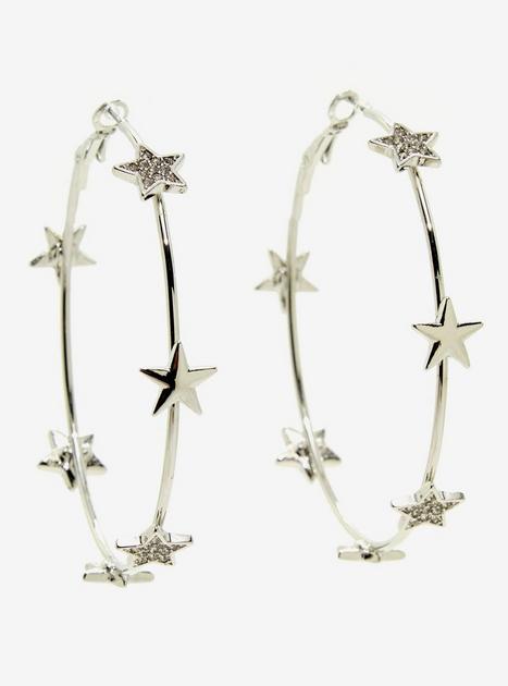 Star Silver Hoop Earrings | Hot Topic