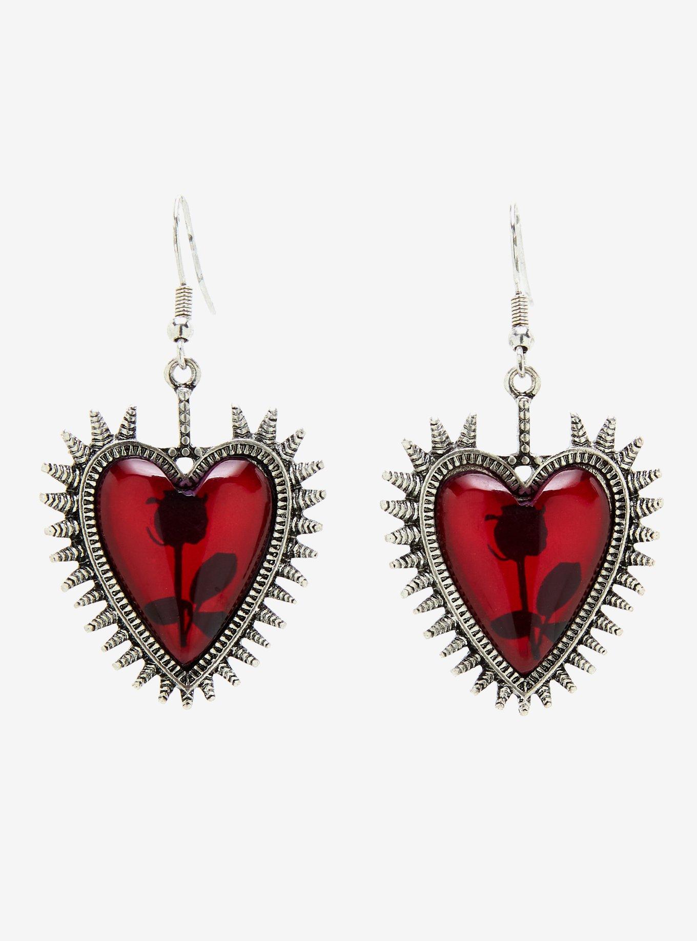 Rose Heart Spiky Earrings, , hi-res