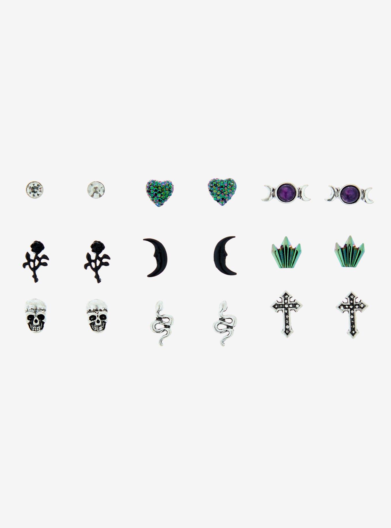 Moon Phase Green Gem Stud Earring Set, , hi-res