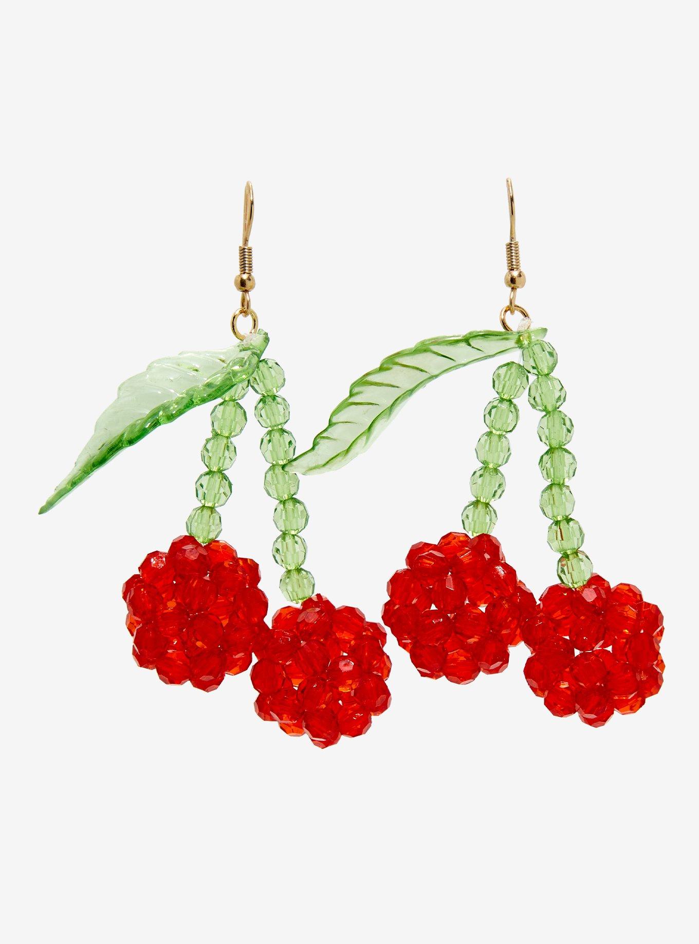 Beaded Cherry Drop Earrings, , hi-res