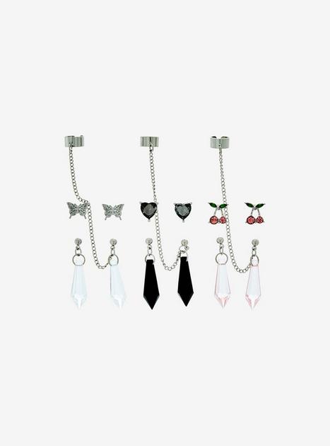 Butterfly Cherry Crystal Cuff Earring Set | Hot Topic