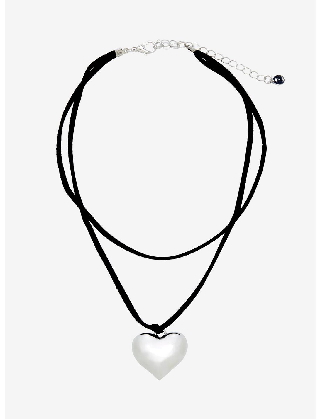 Silver Heart Double Cord Necklace, , hi-res
