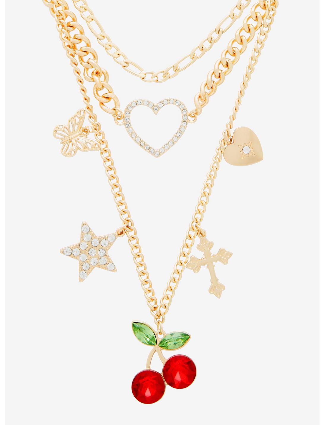 Cherry Heart Charm Layered Necklace, , hi-res